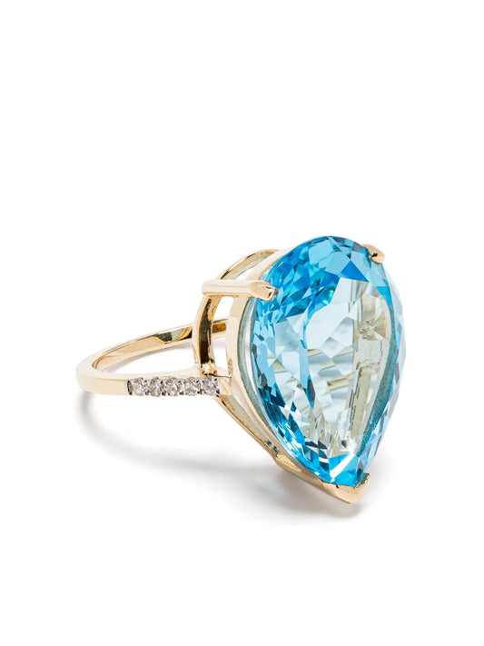 14kt yellow gold blue topaz diamond ring