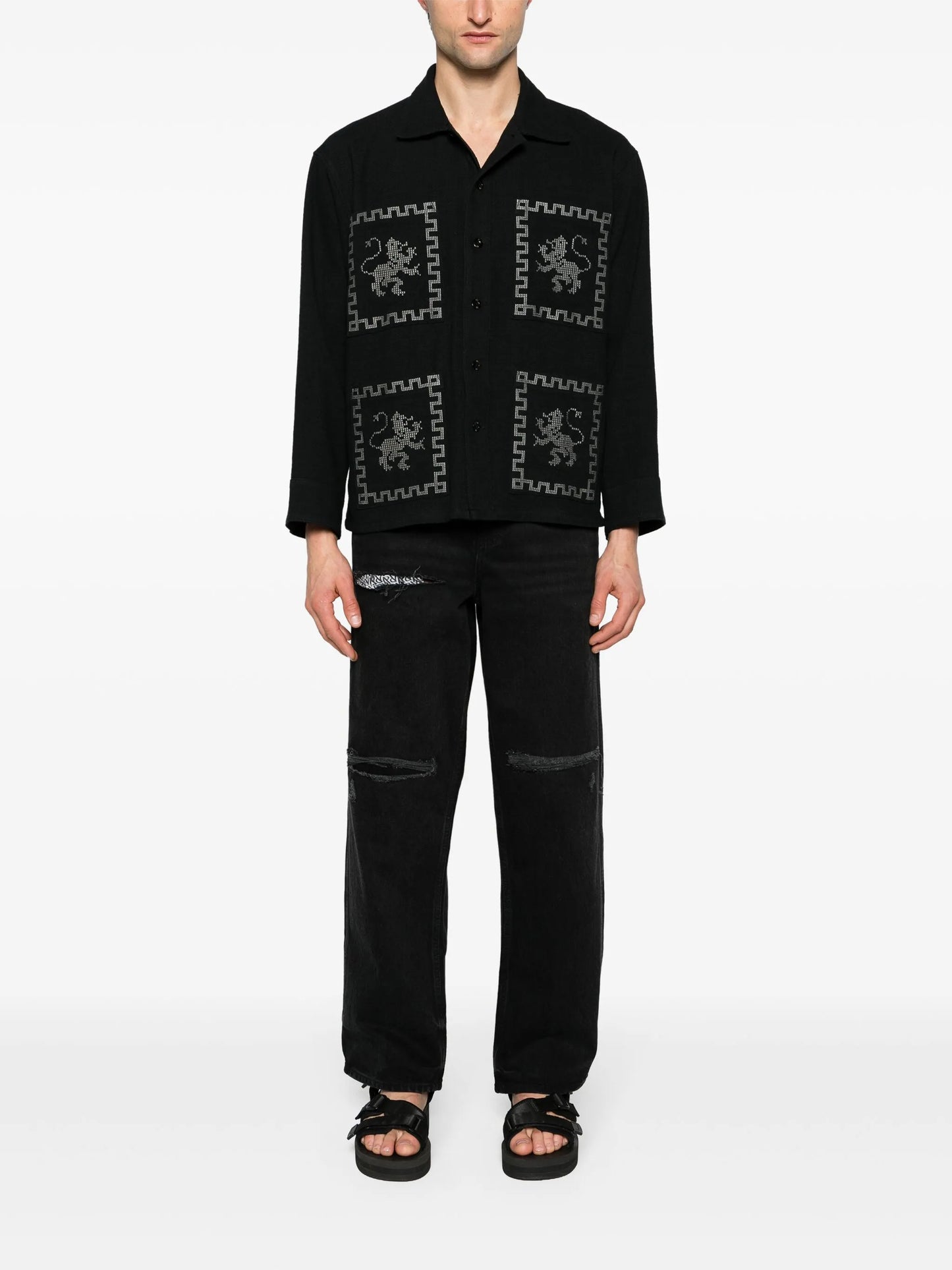 GT-embroidered cotton-blend shirt
