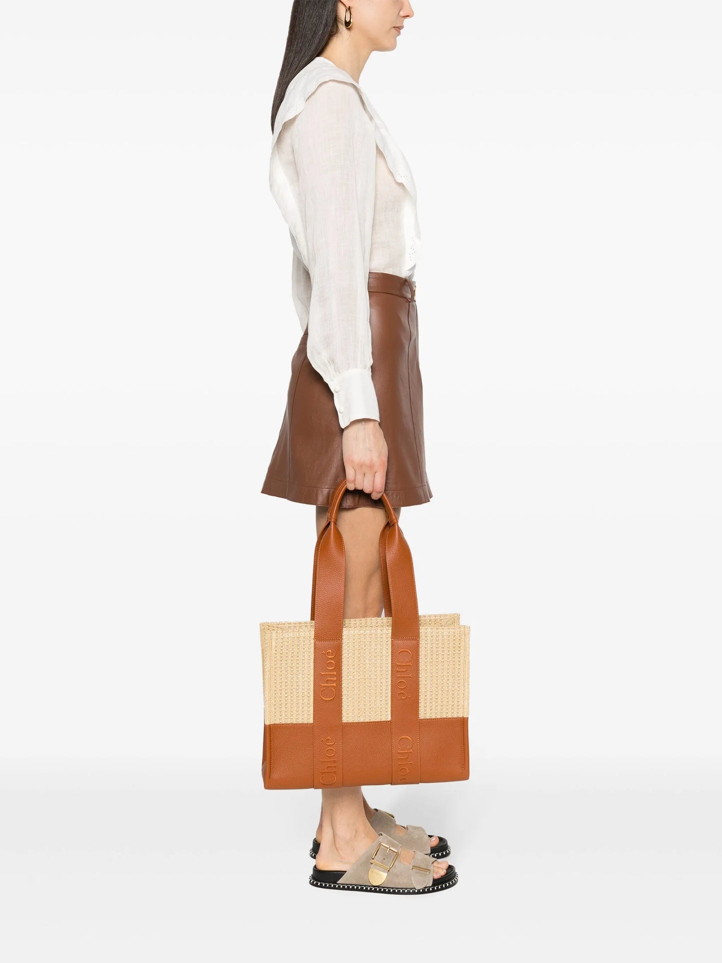 medium Woody raffia tote bag