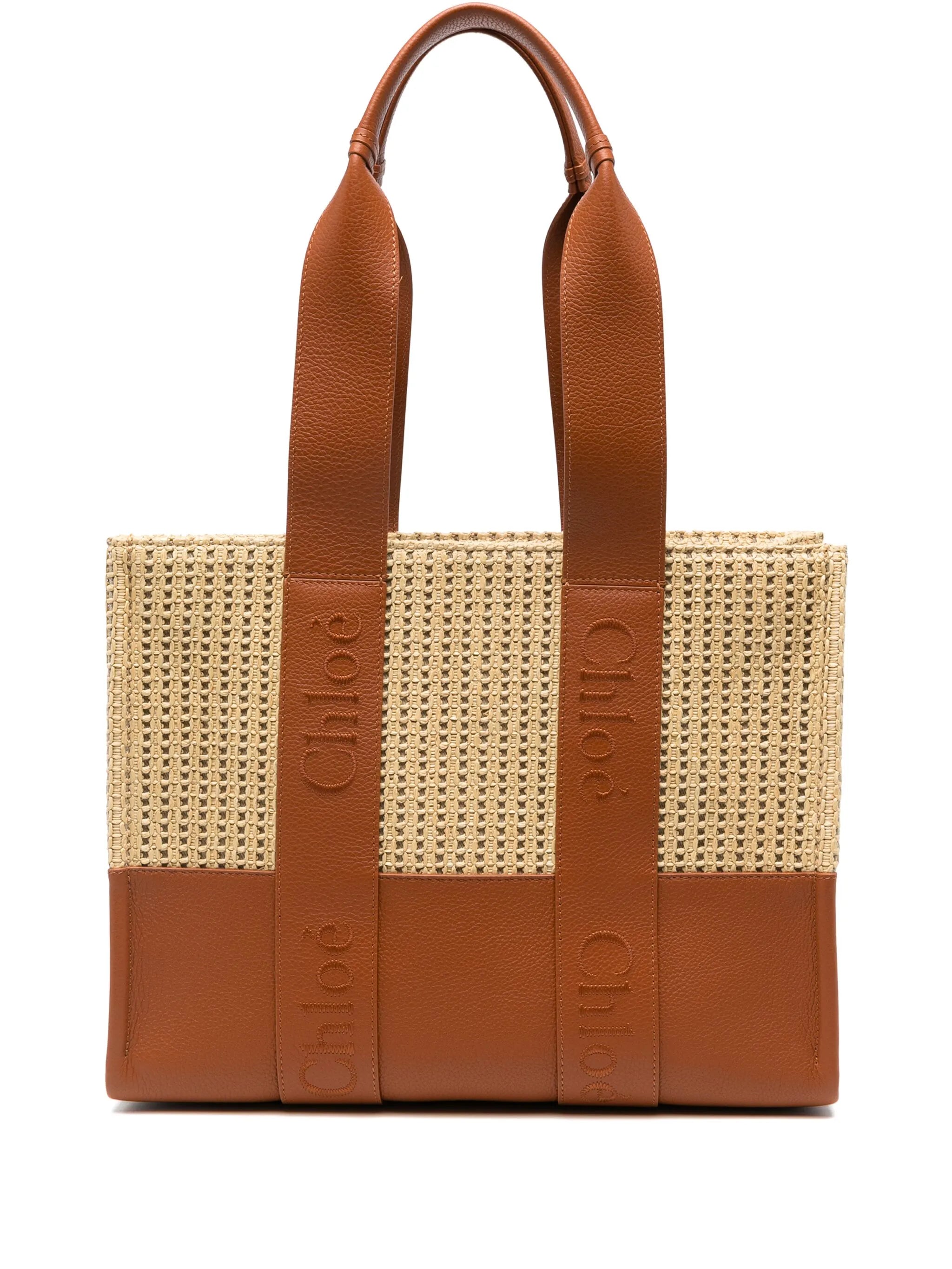 medium Woody raffia tote bag