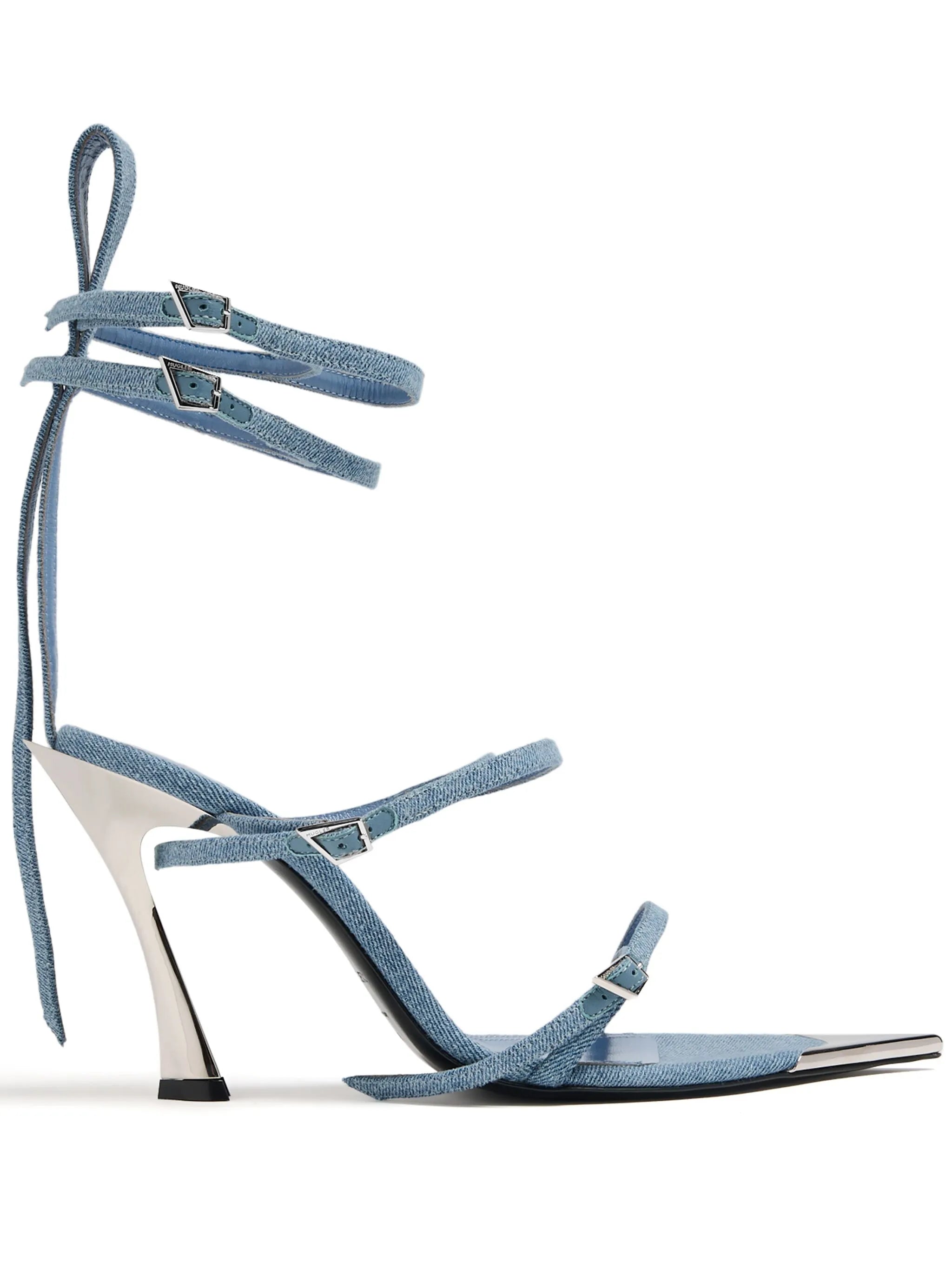 Fang 95mm strappy denim sandals