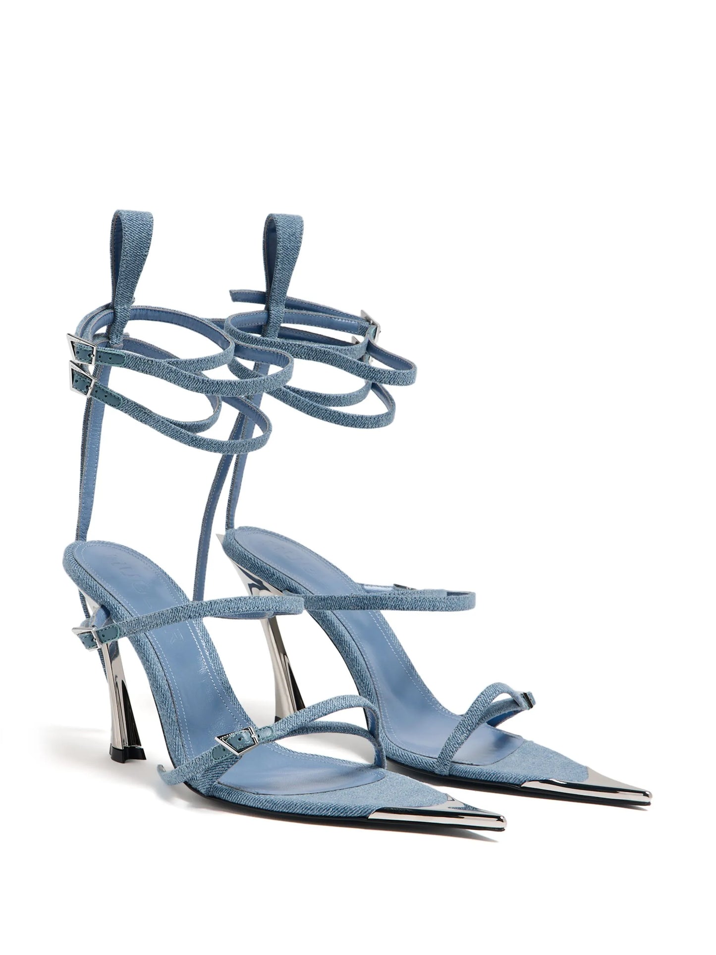 Fang 95mm strappy denim sandals