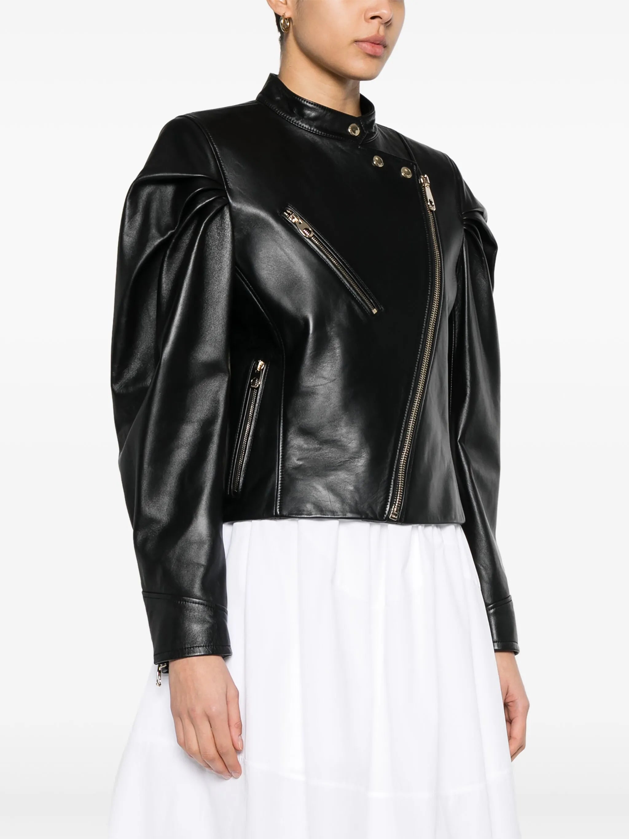 pleated leather jacket