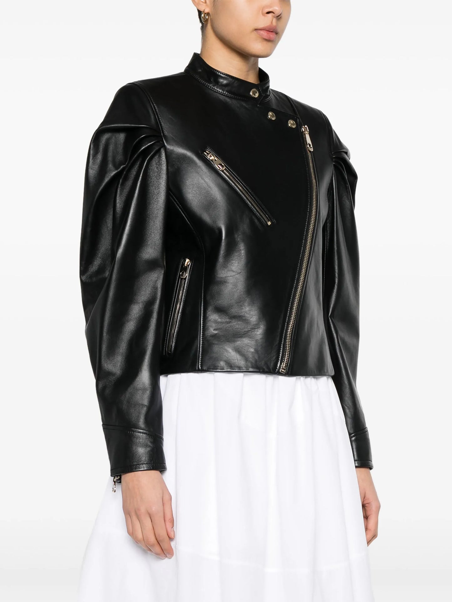pleated leather jacket