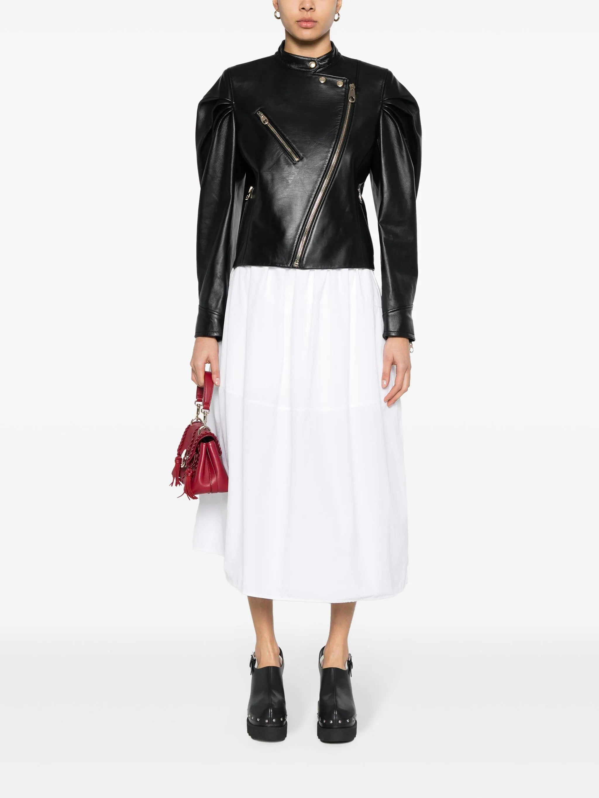 pleated leather jacket