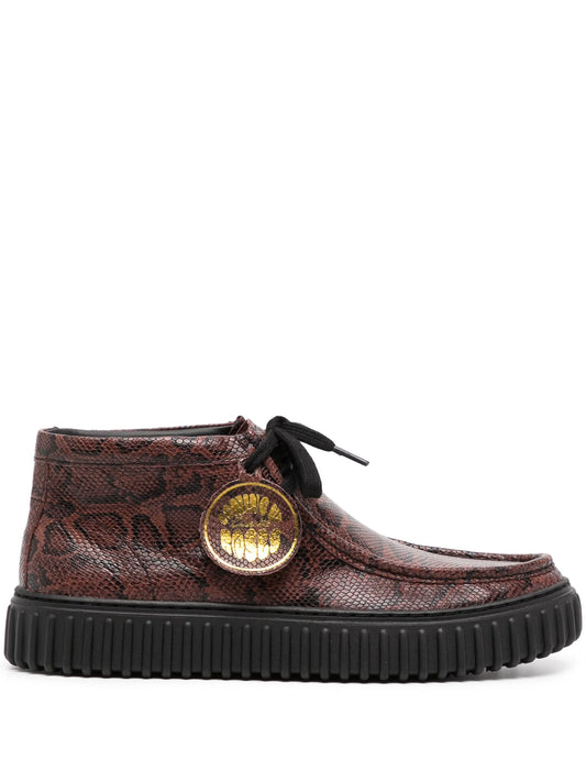 snake-print leather boots