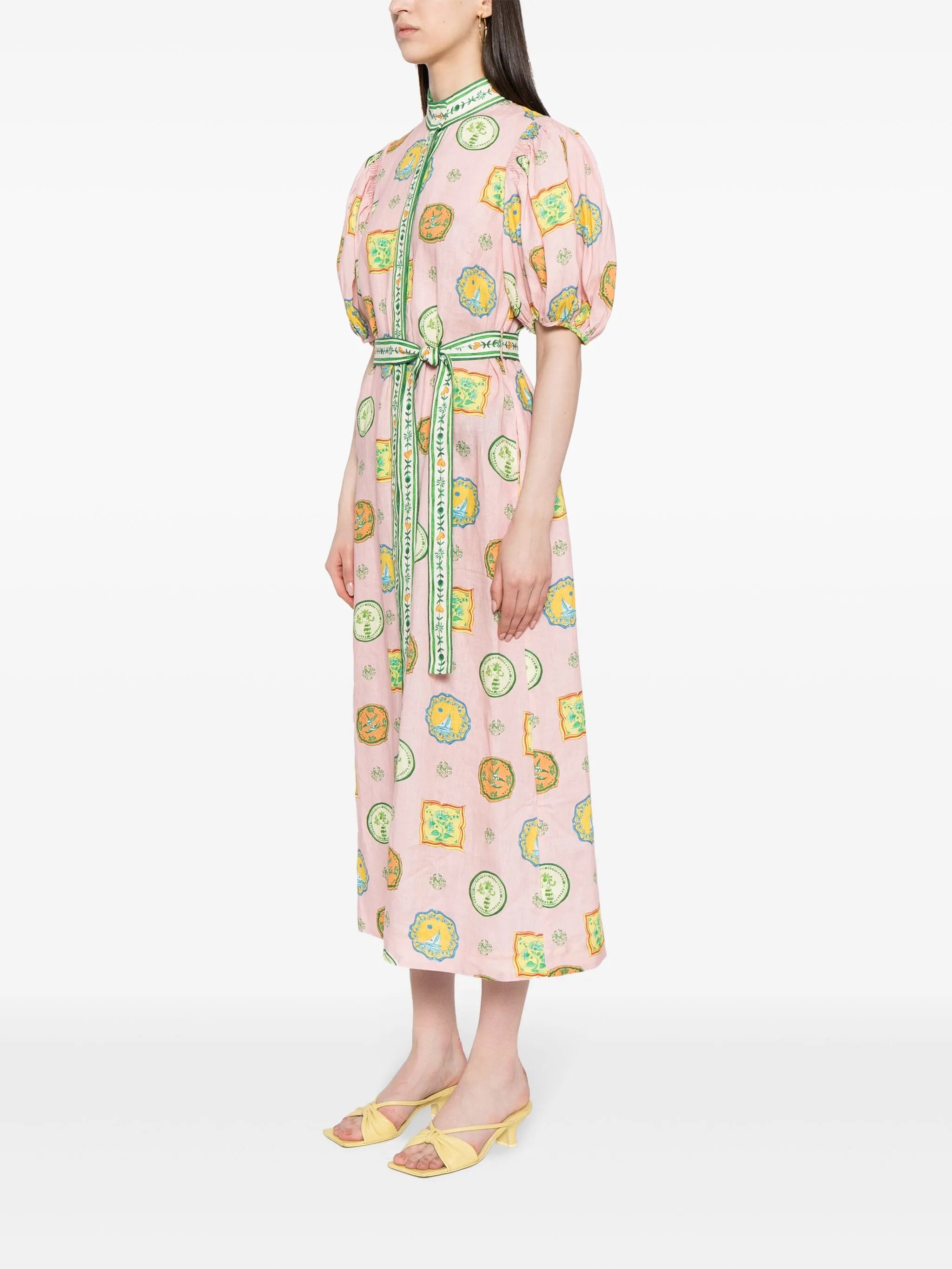 graphic-print belted shirtdress