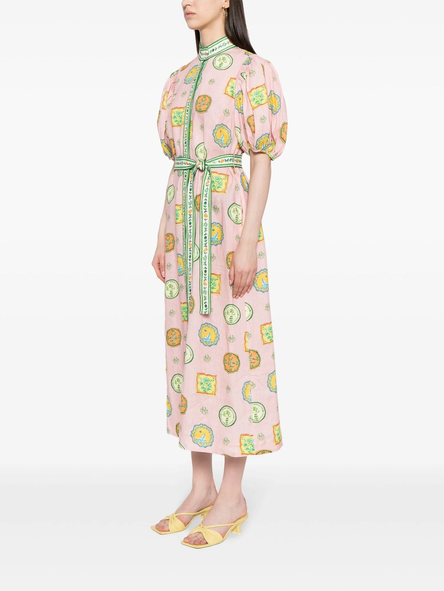 graphic-print belted shirtdress
