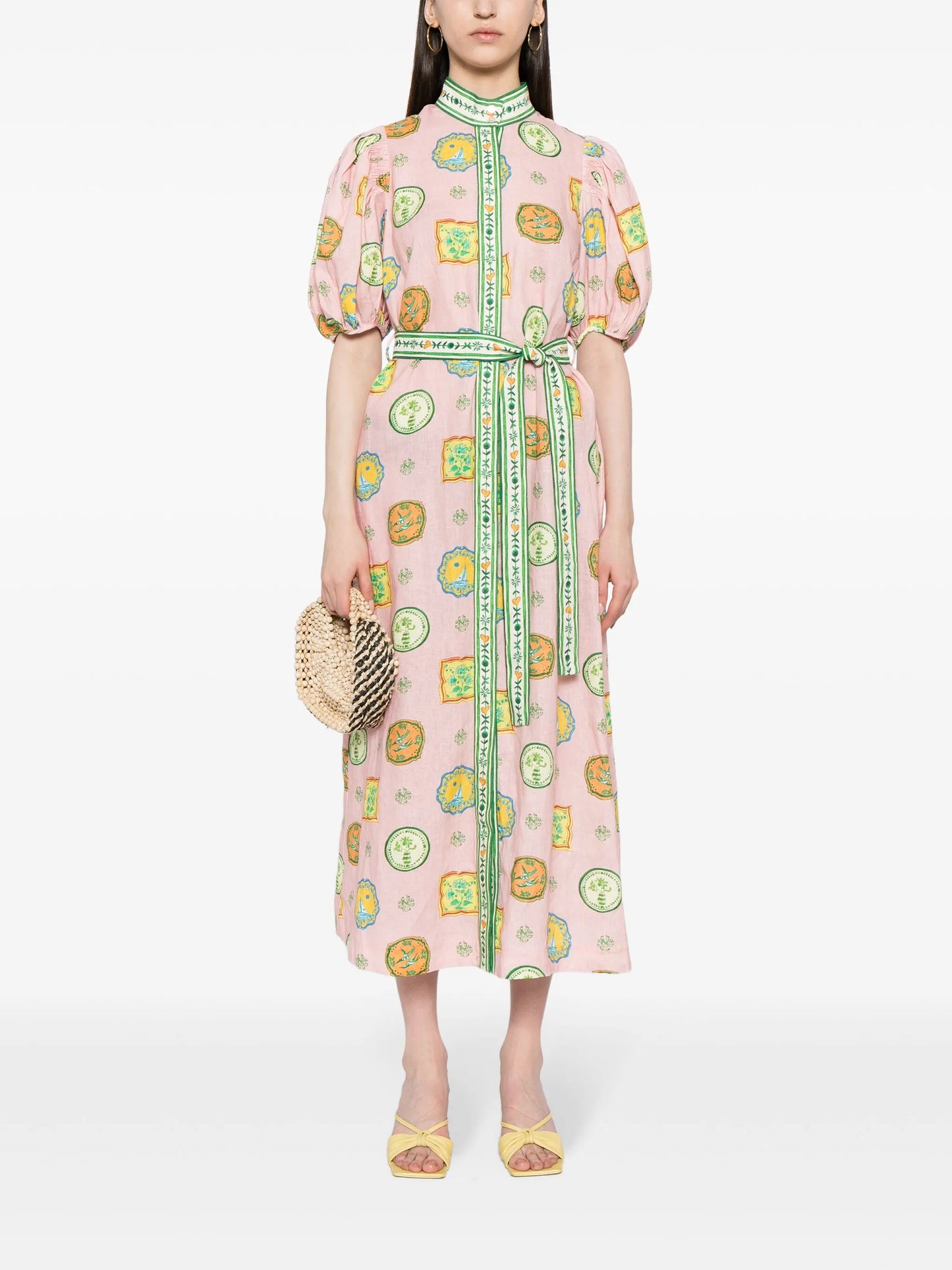 graphic-print belted shirtdress