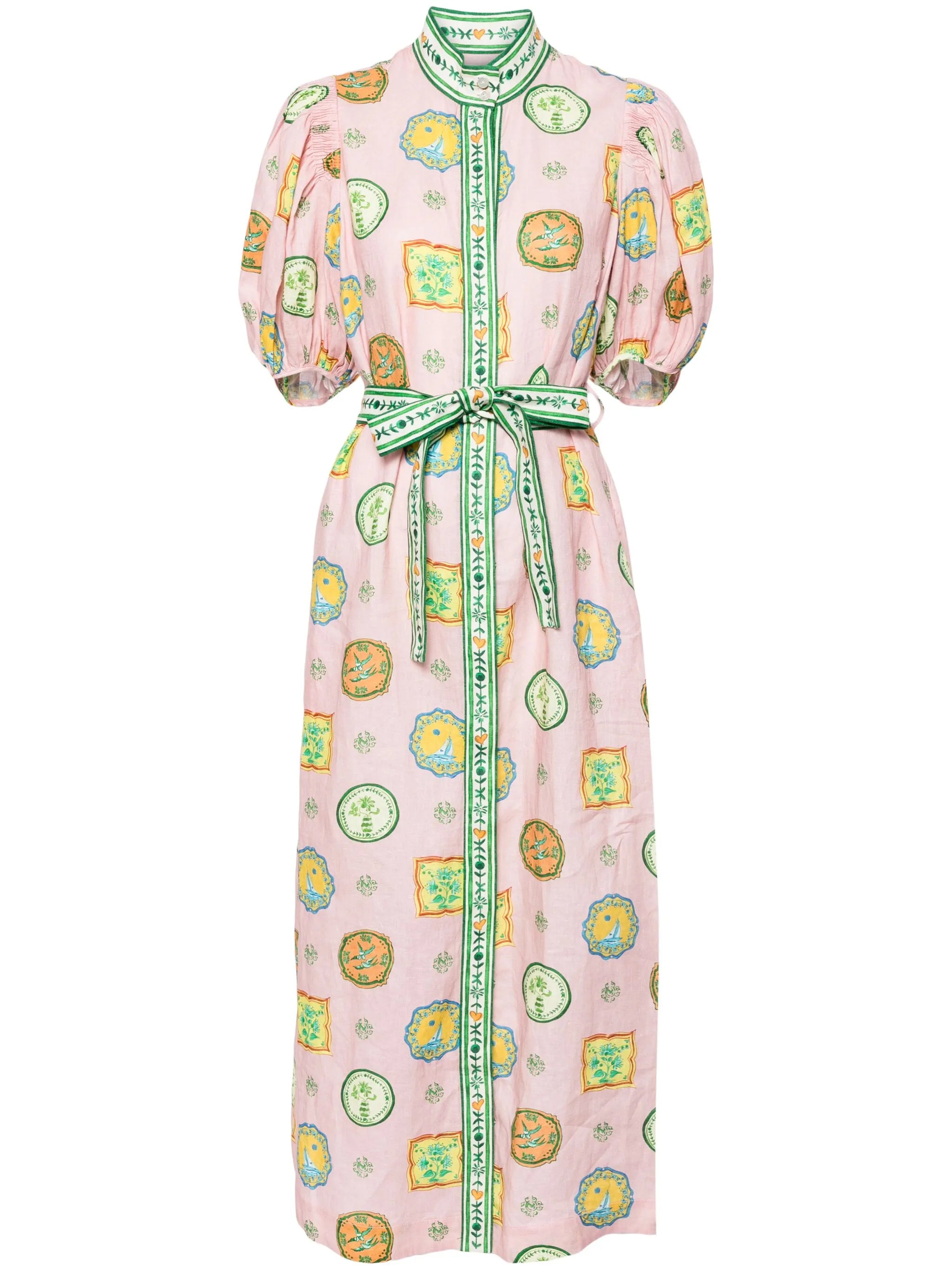 graphic-print belted shirtdress