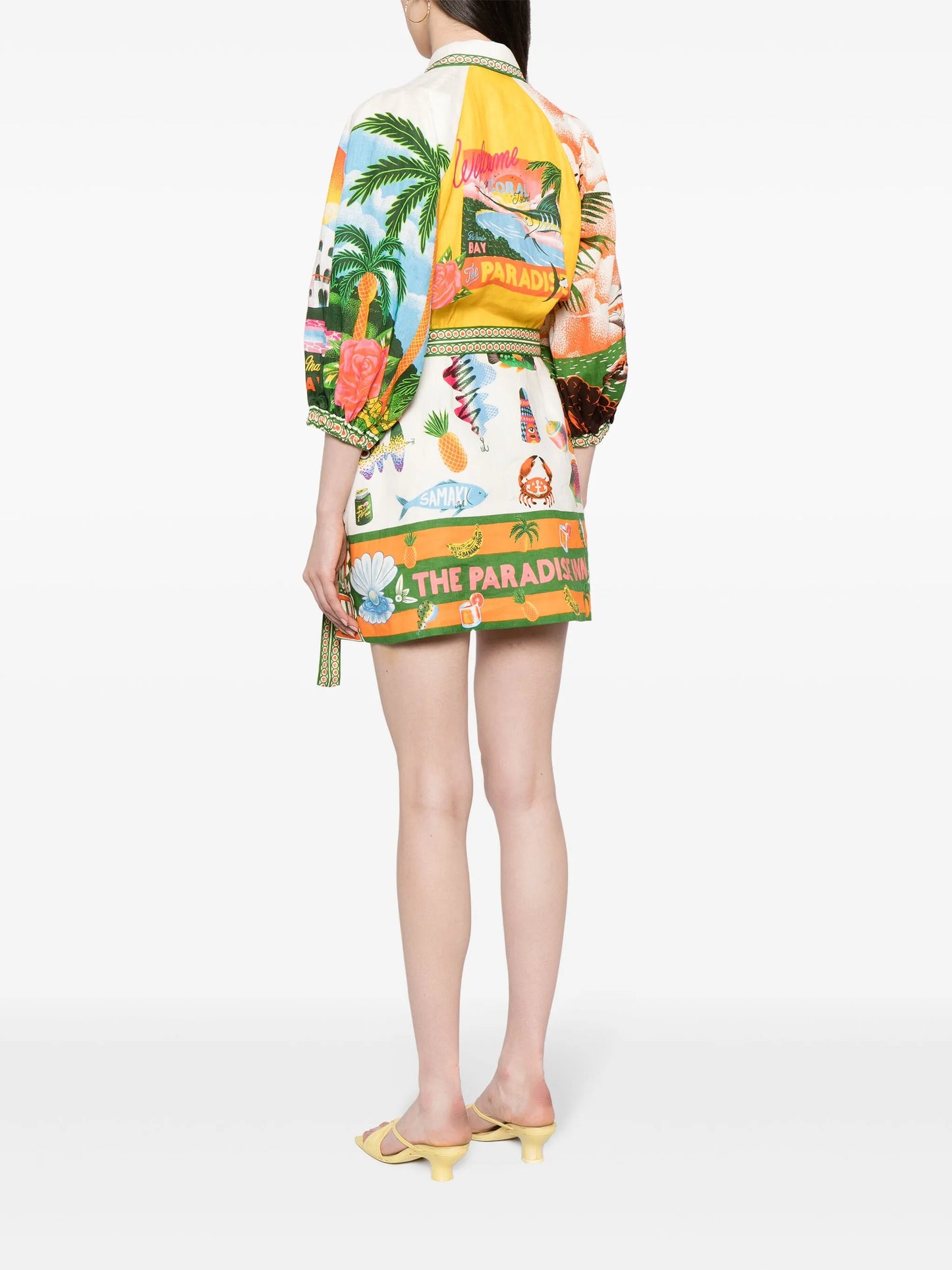 graphic-print belted shirt dress