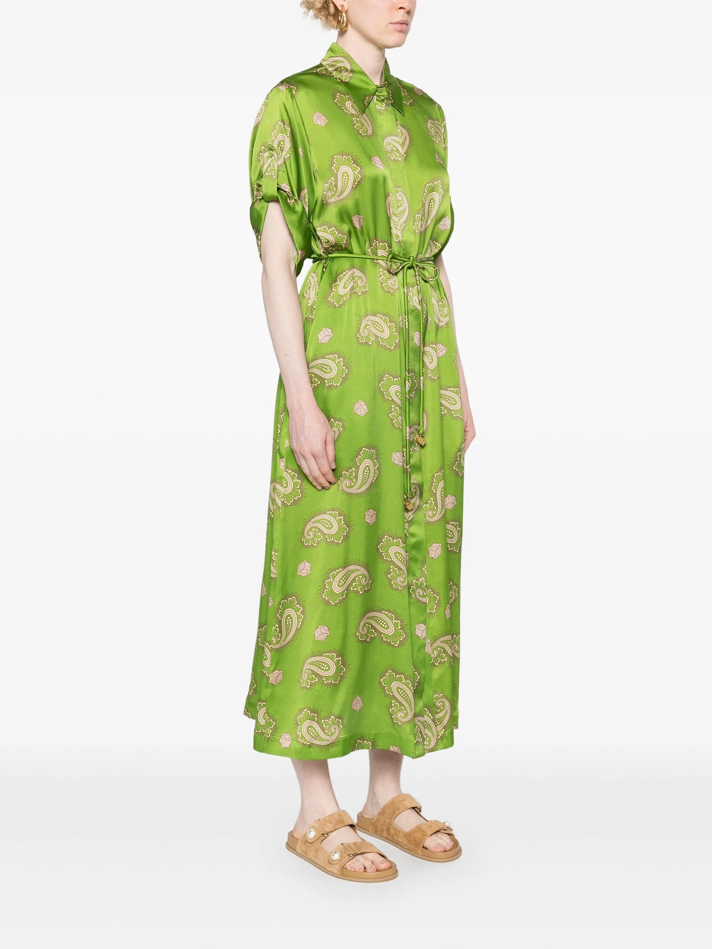 Dice paisly-print silk shirt dress
