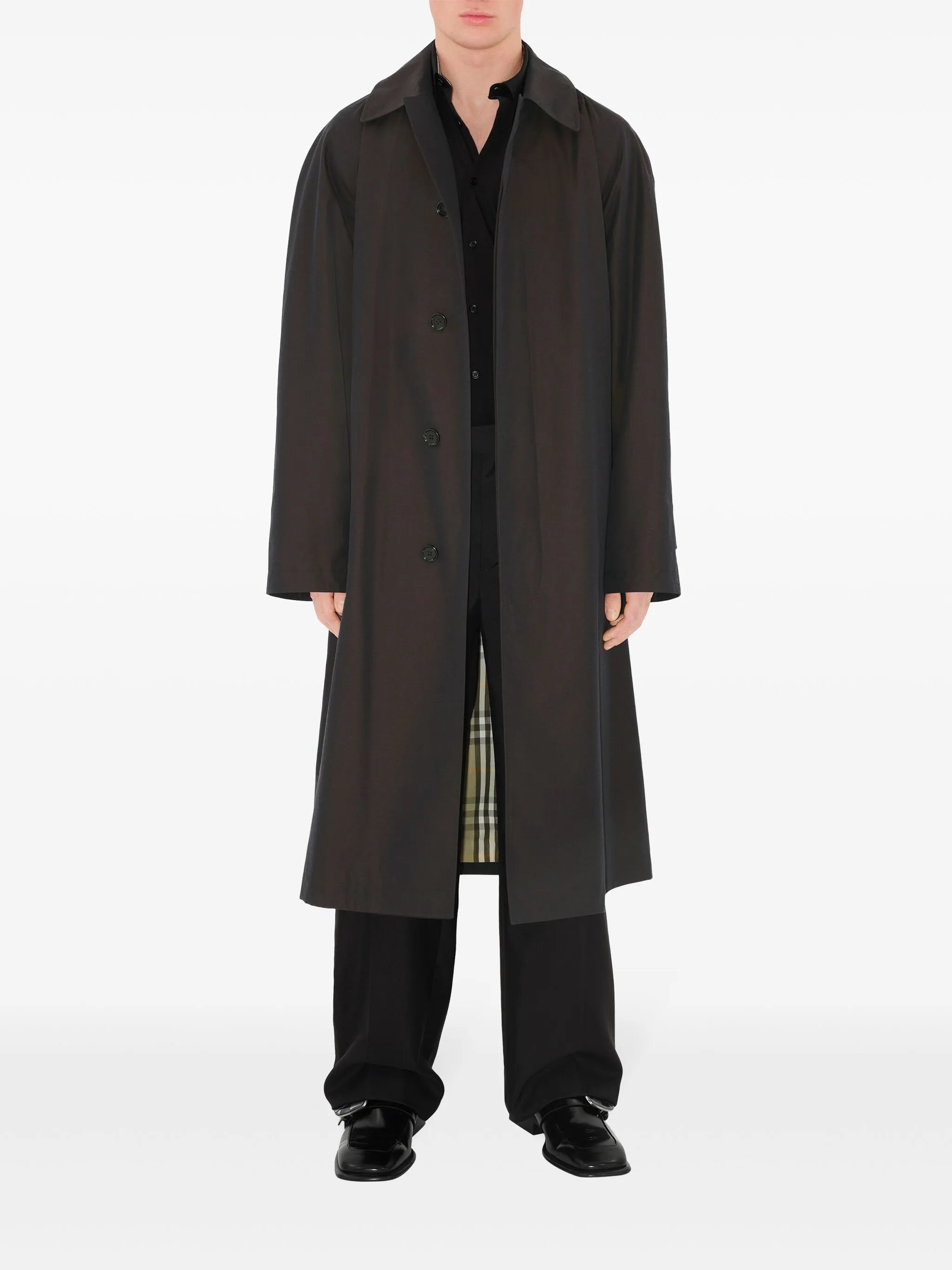 belted changeant-cotton car coat
