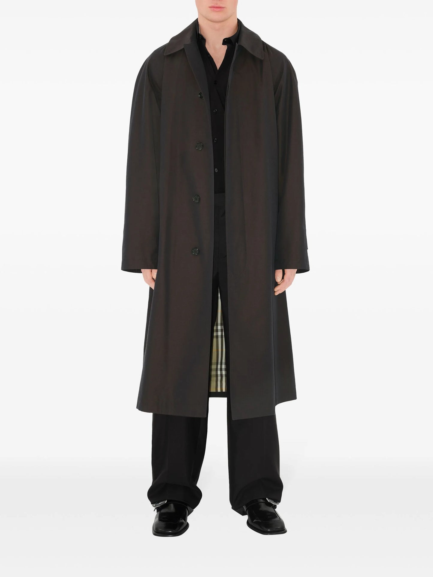 belted changeant-cotton car coat