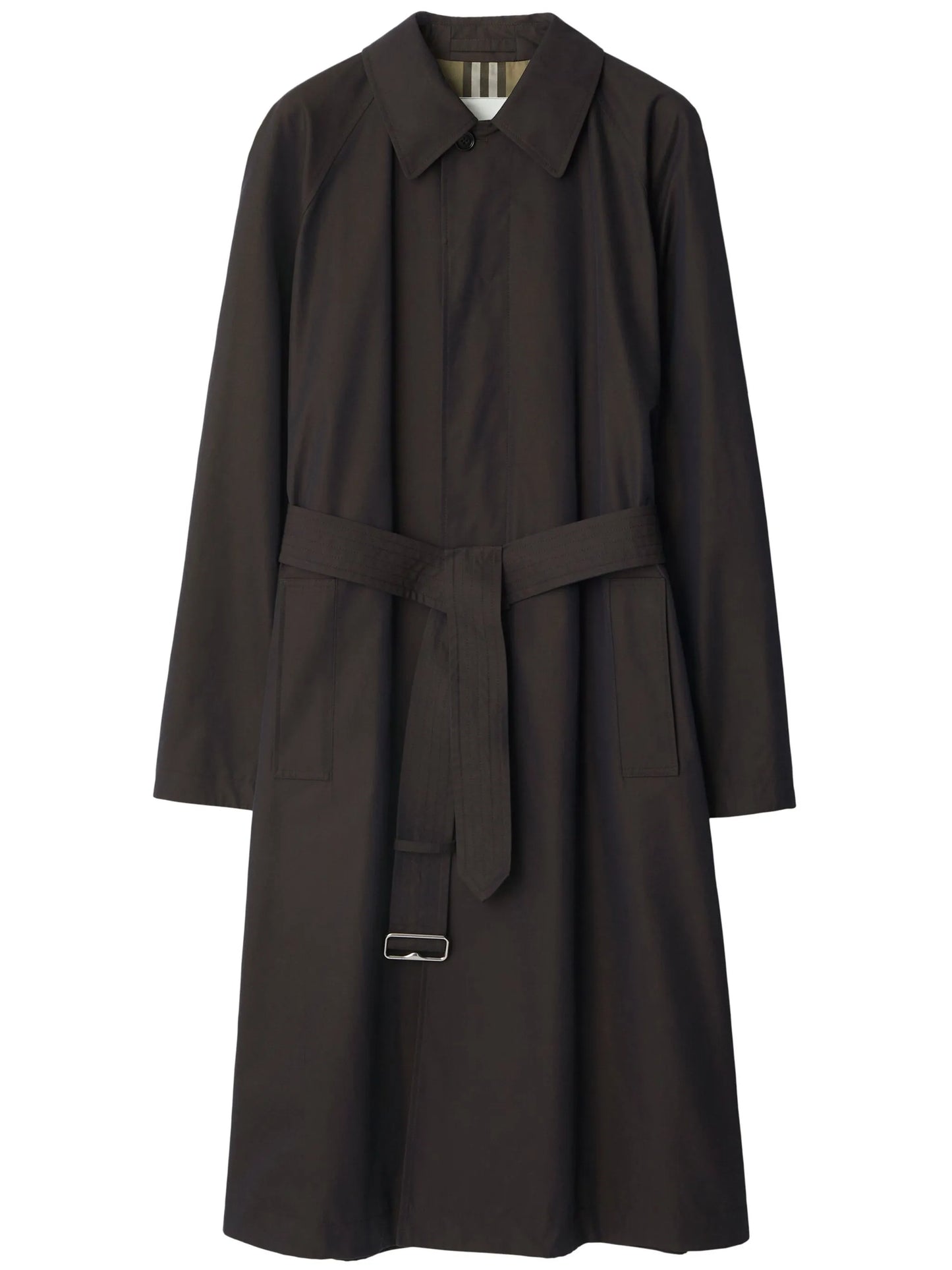 belted changeant-cotton car coat