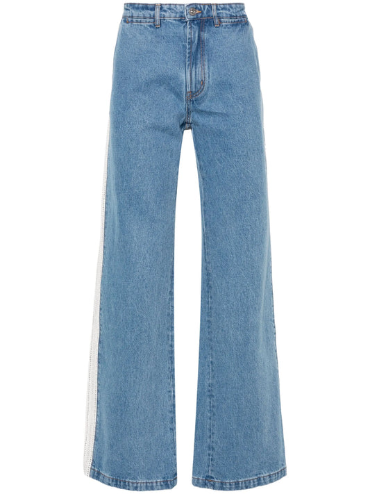 crochet-panel wide-leg jeans