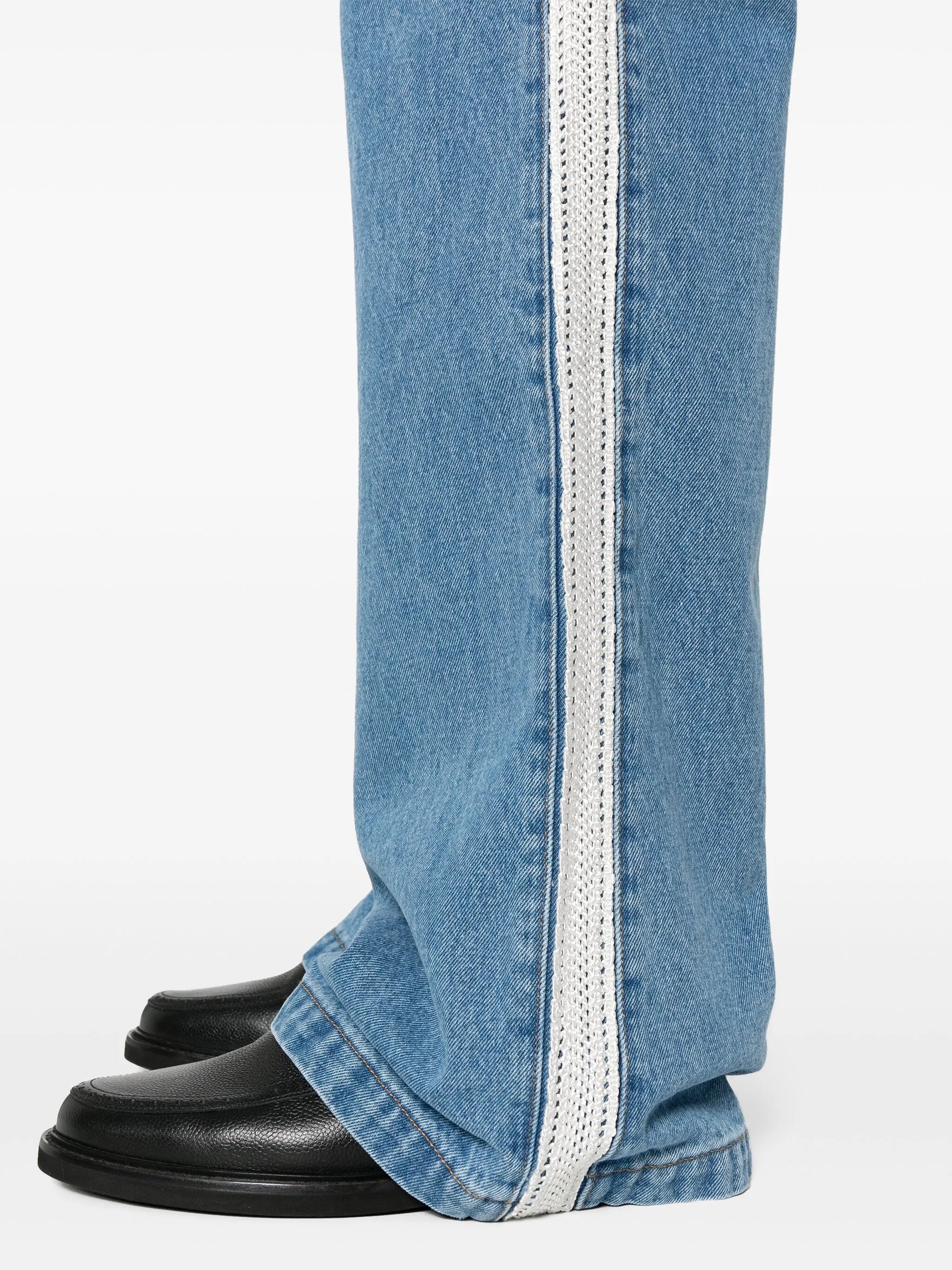 crochet-panel wide-leg jeans