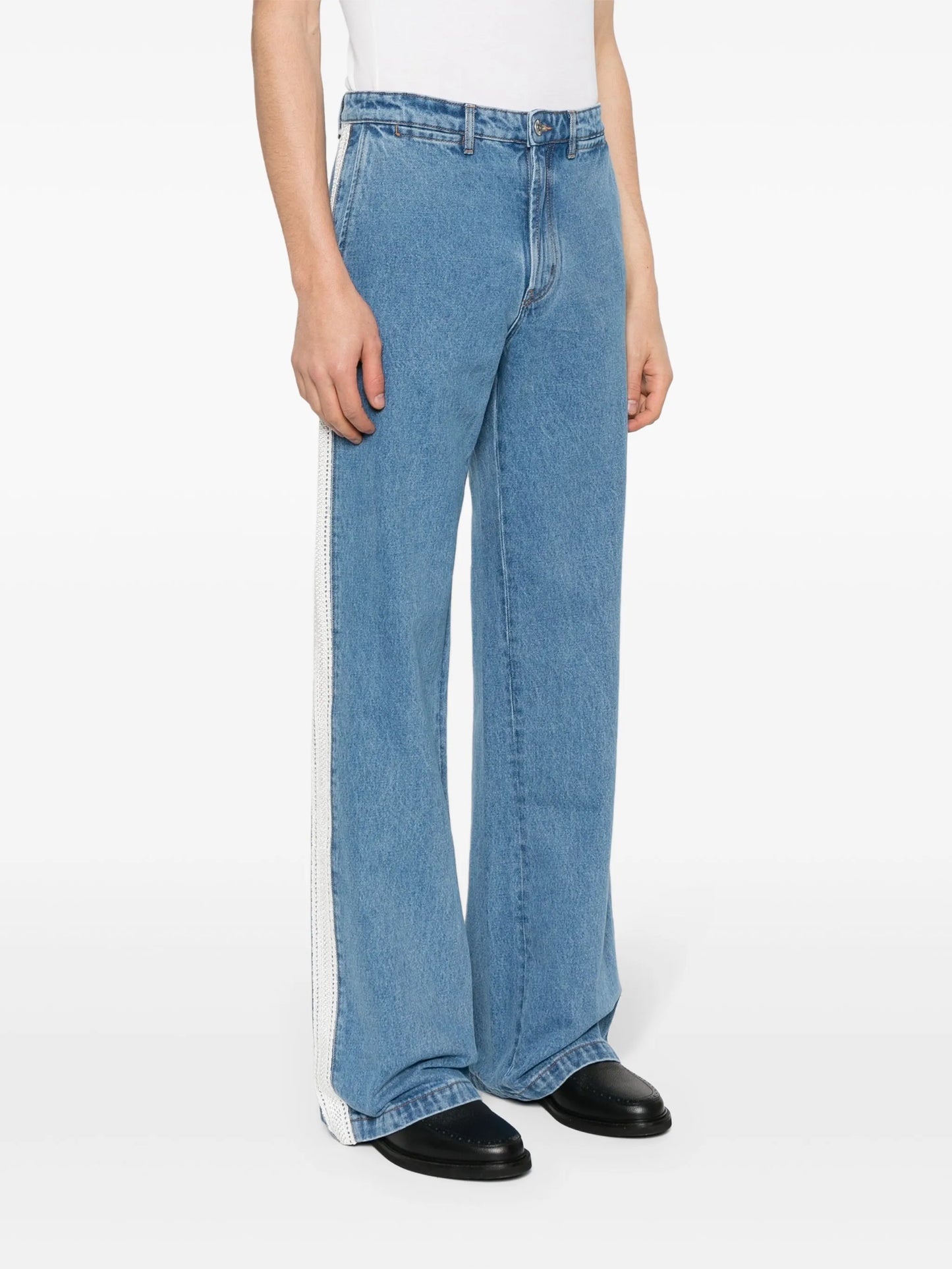 crochet-panel wide-leg jeans