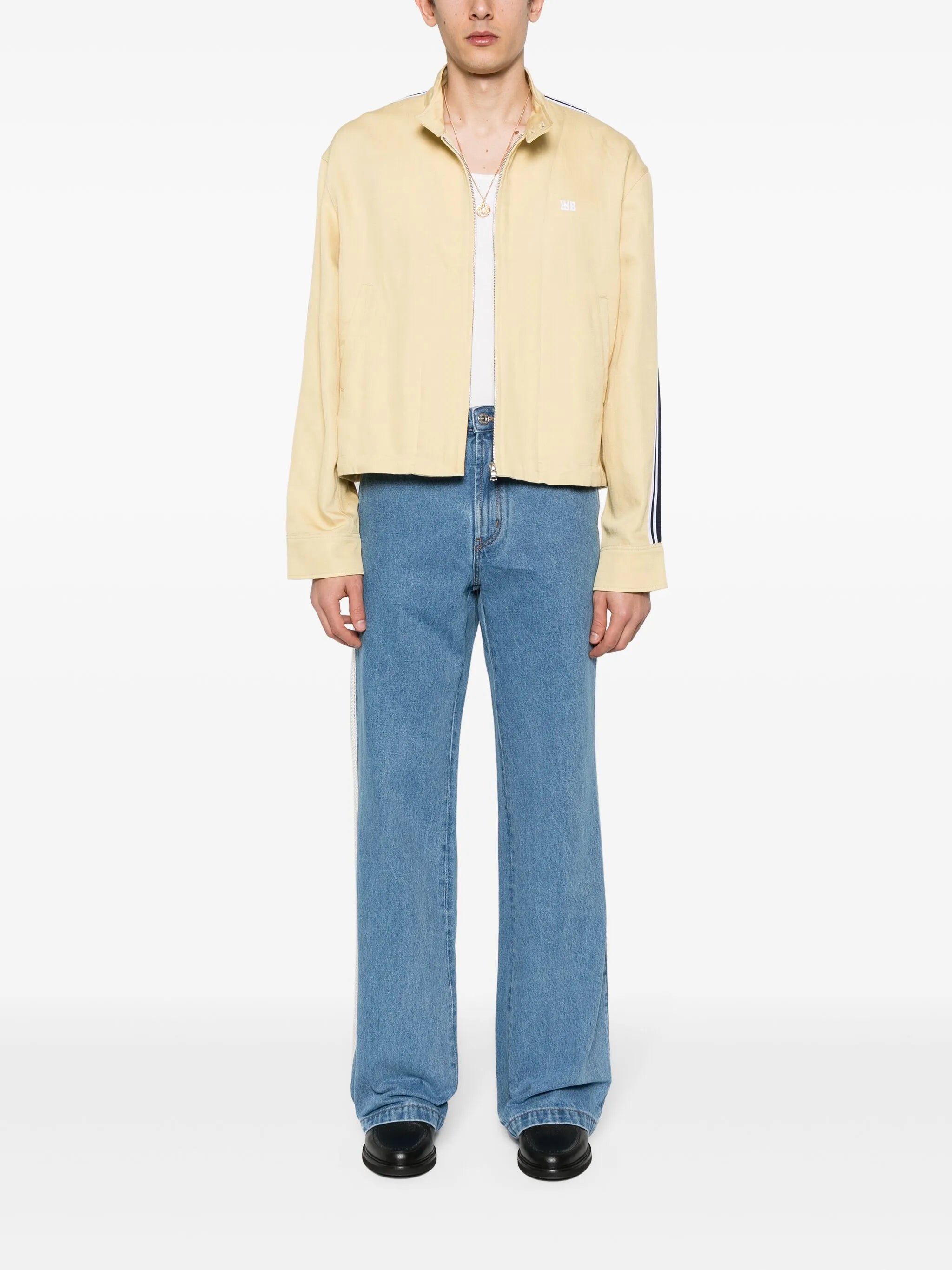 crochet-panel wide-leg jeans