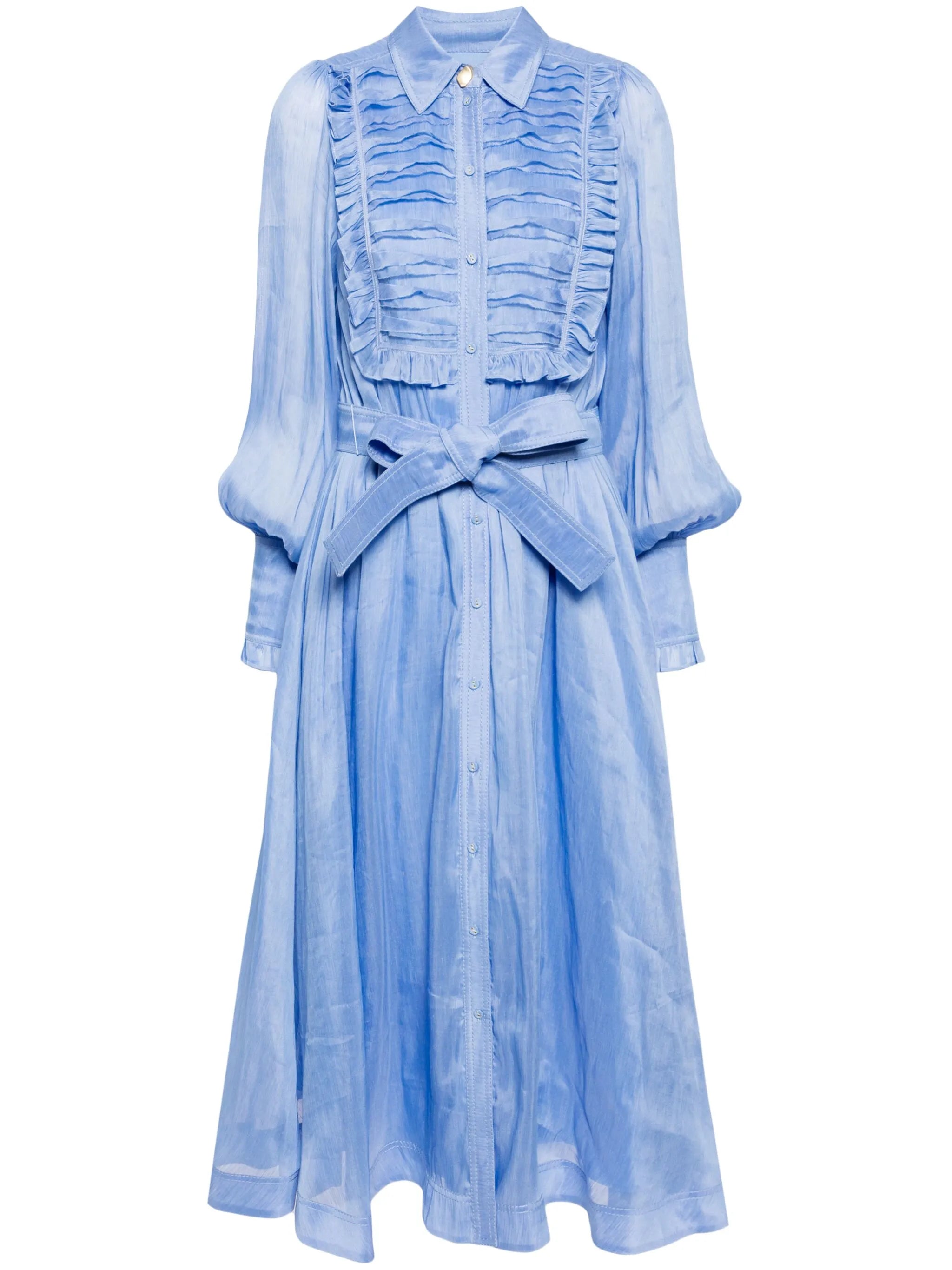 linen-blend pleated shirtdress