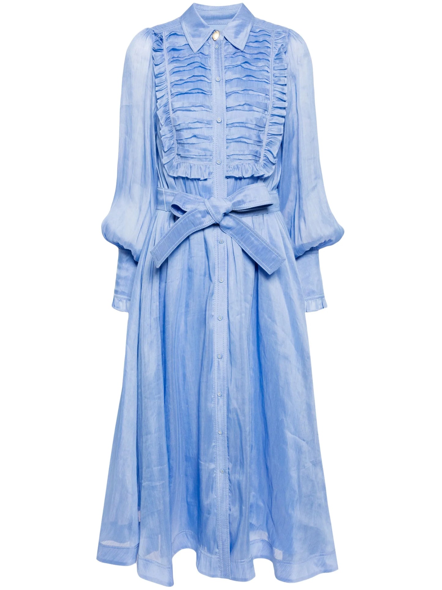 linen-blend pleated shirtdress