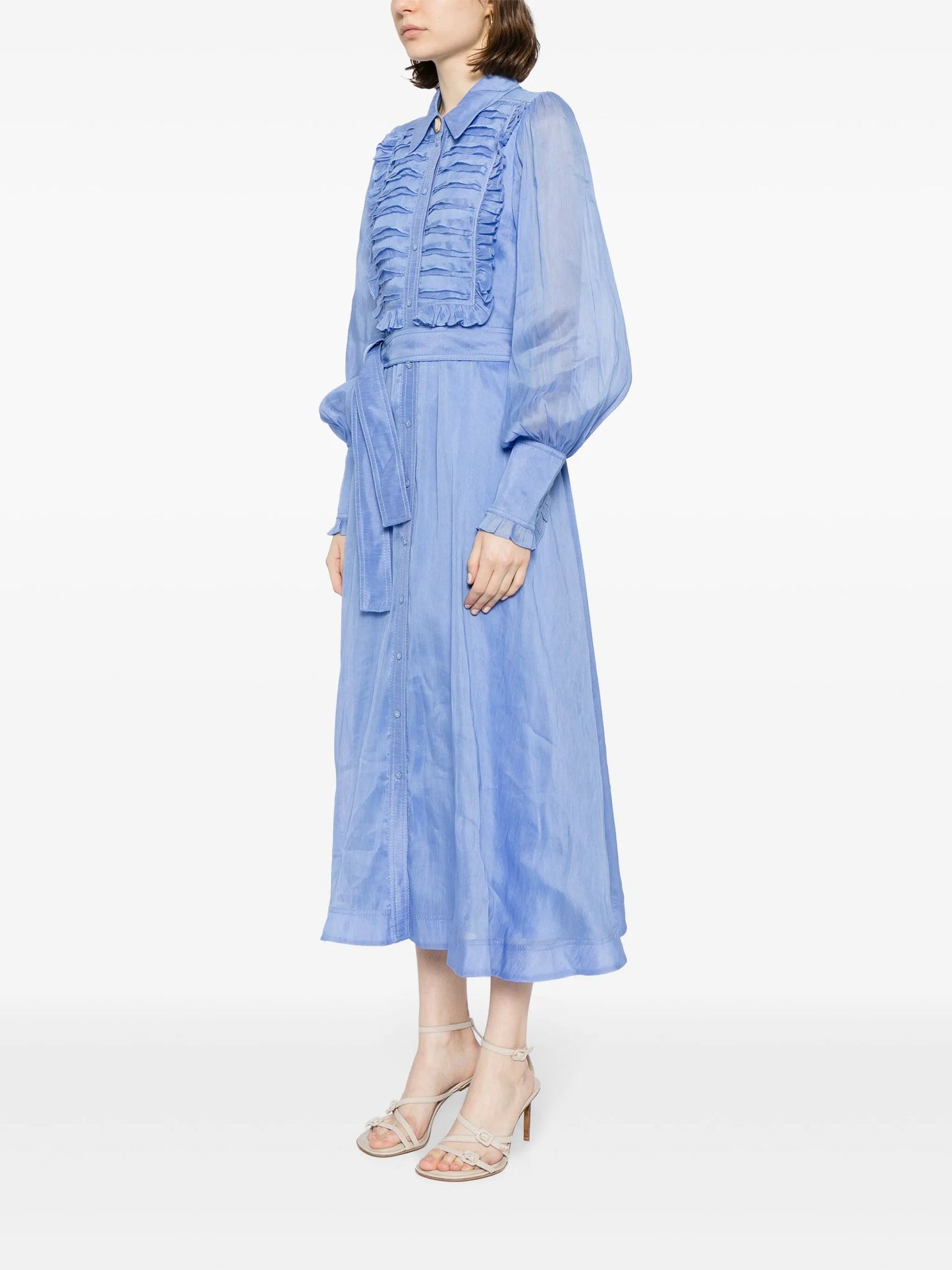 linen-blend pleated shirtdress
