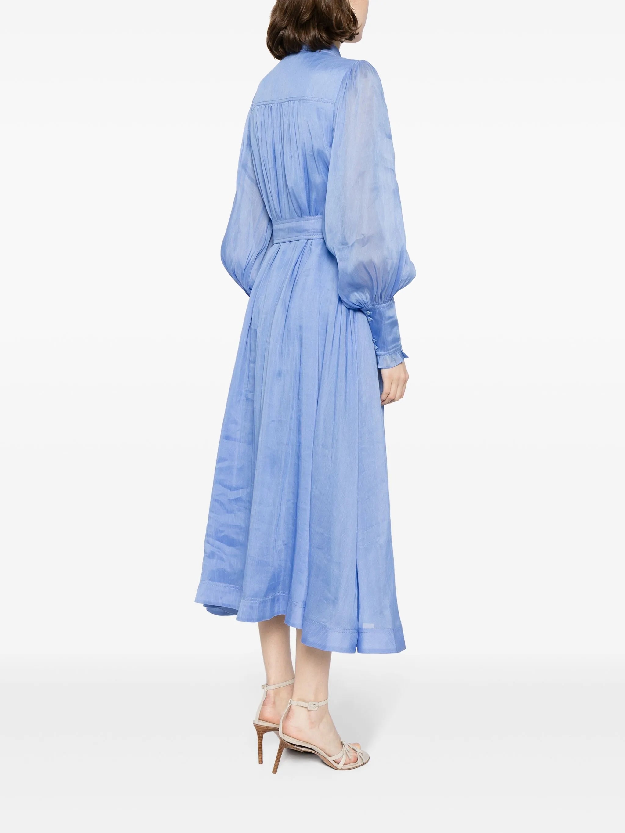 linen-blend pleated shirtdress