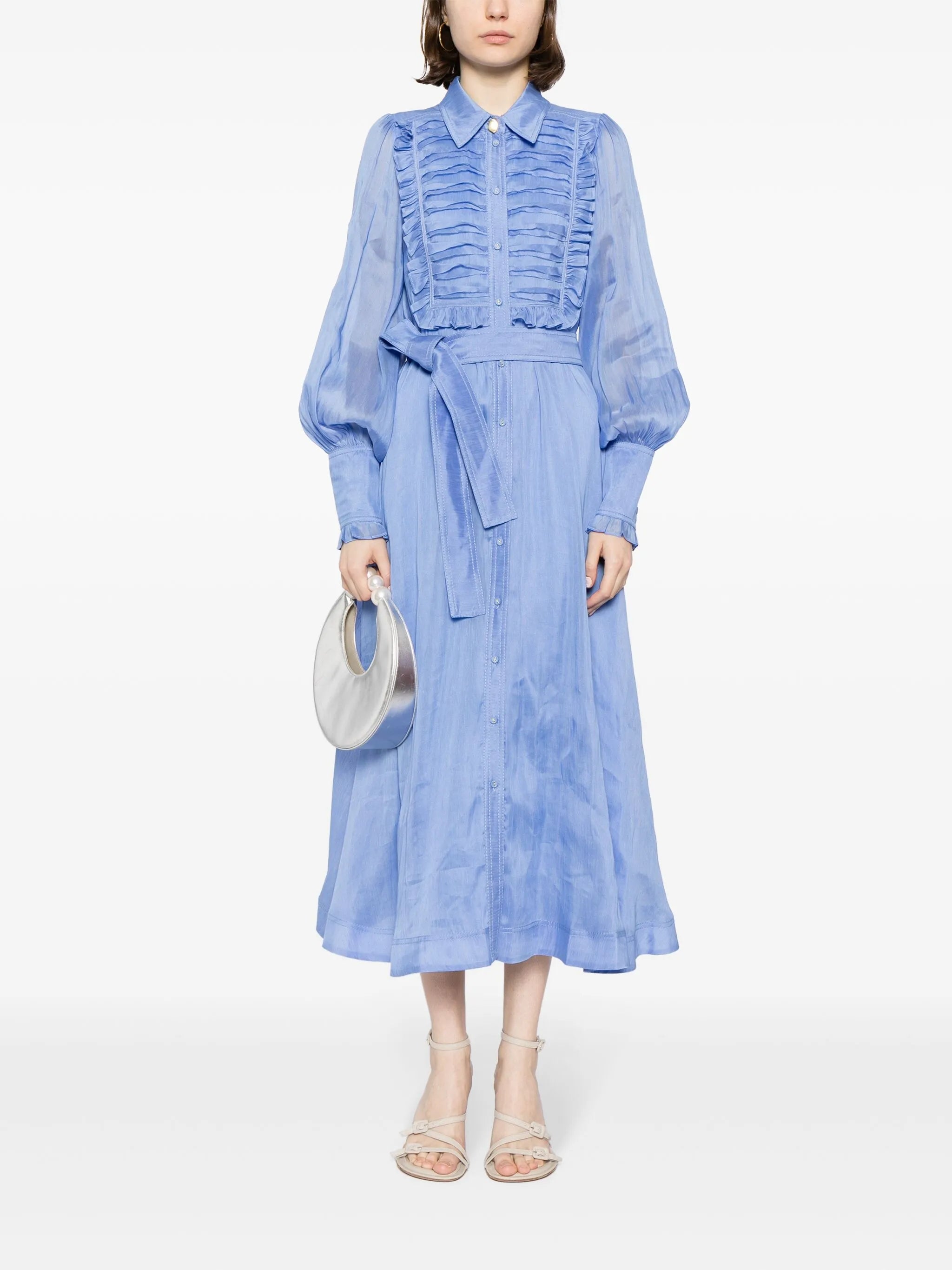 linen-blend pleated shirtdress