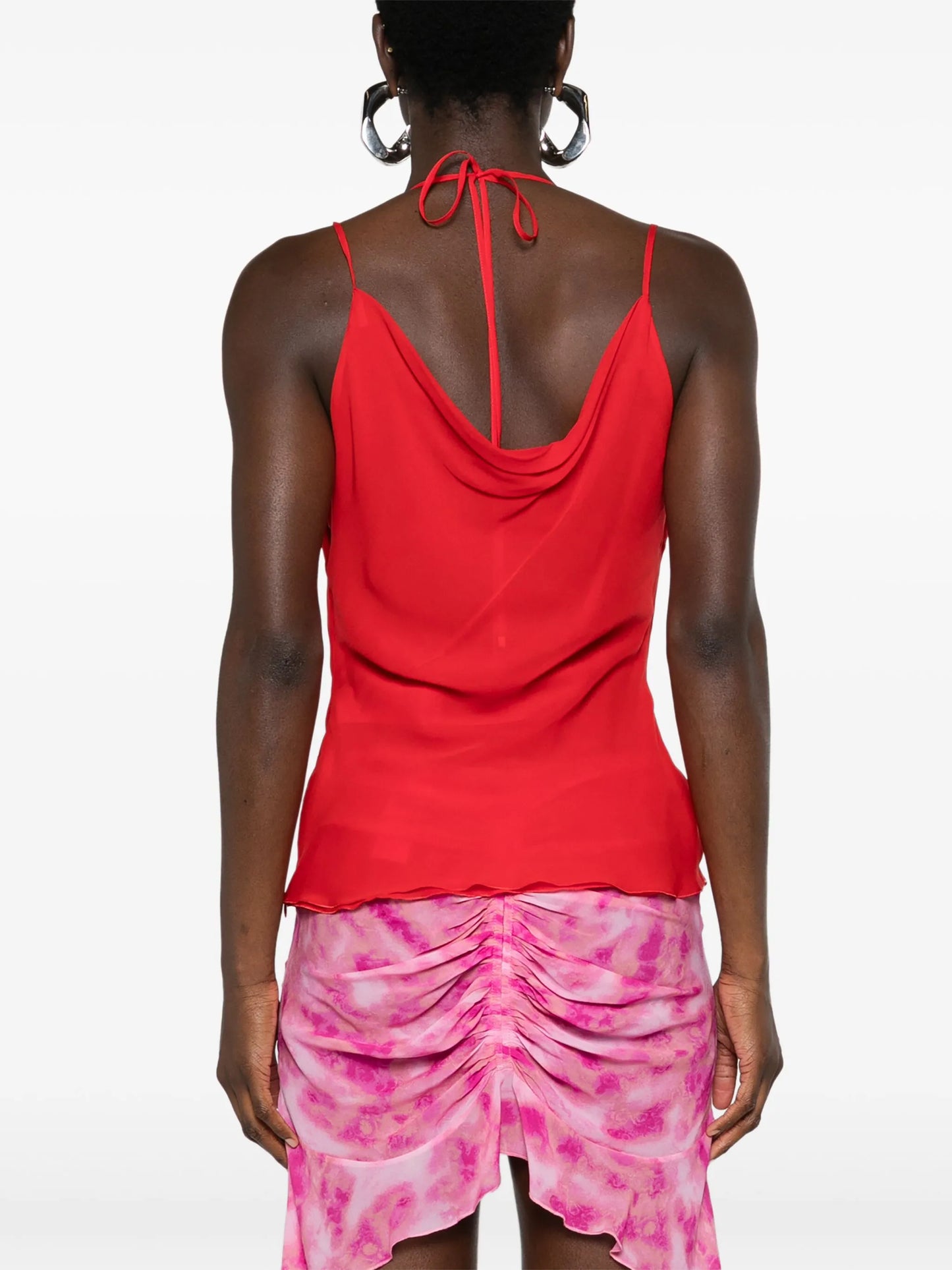 butterfly-motif layered silk top