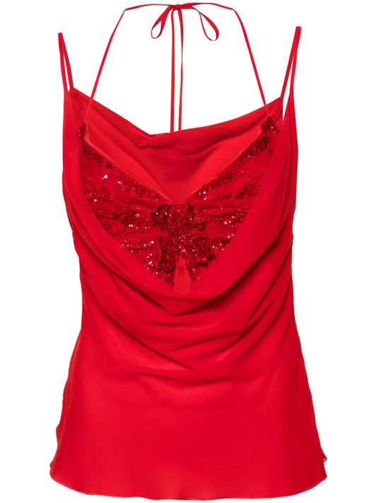 butterfly-motif layered silk top