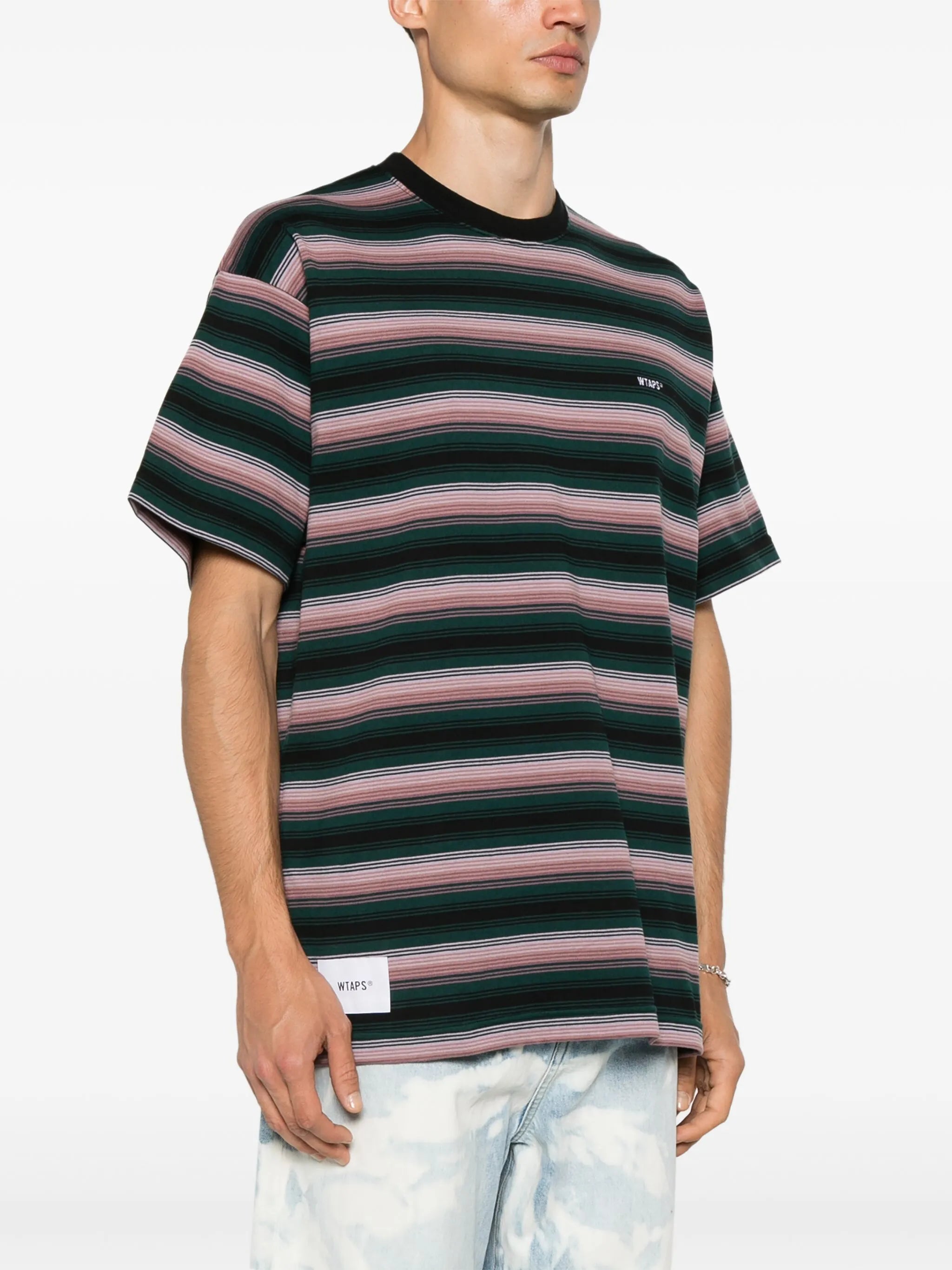 logo-embroidered striped T-shirt