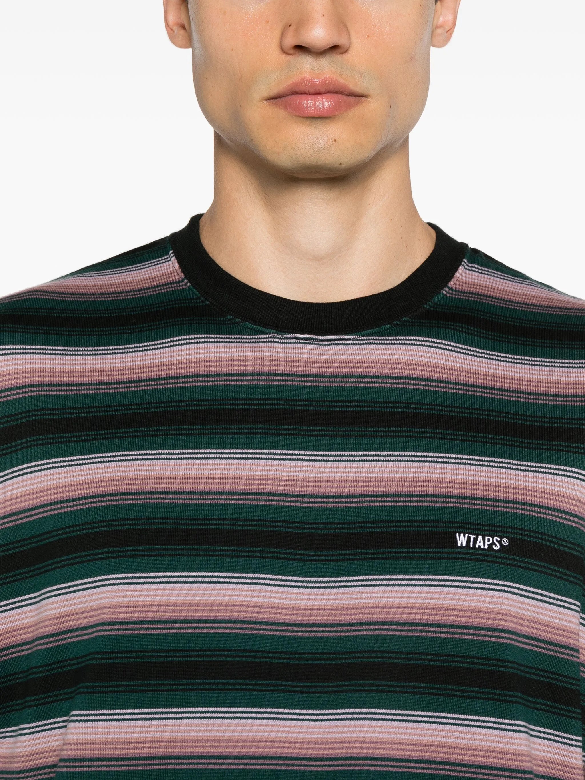 logo-embroidered striped T-shirt