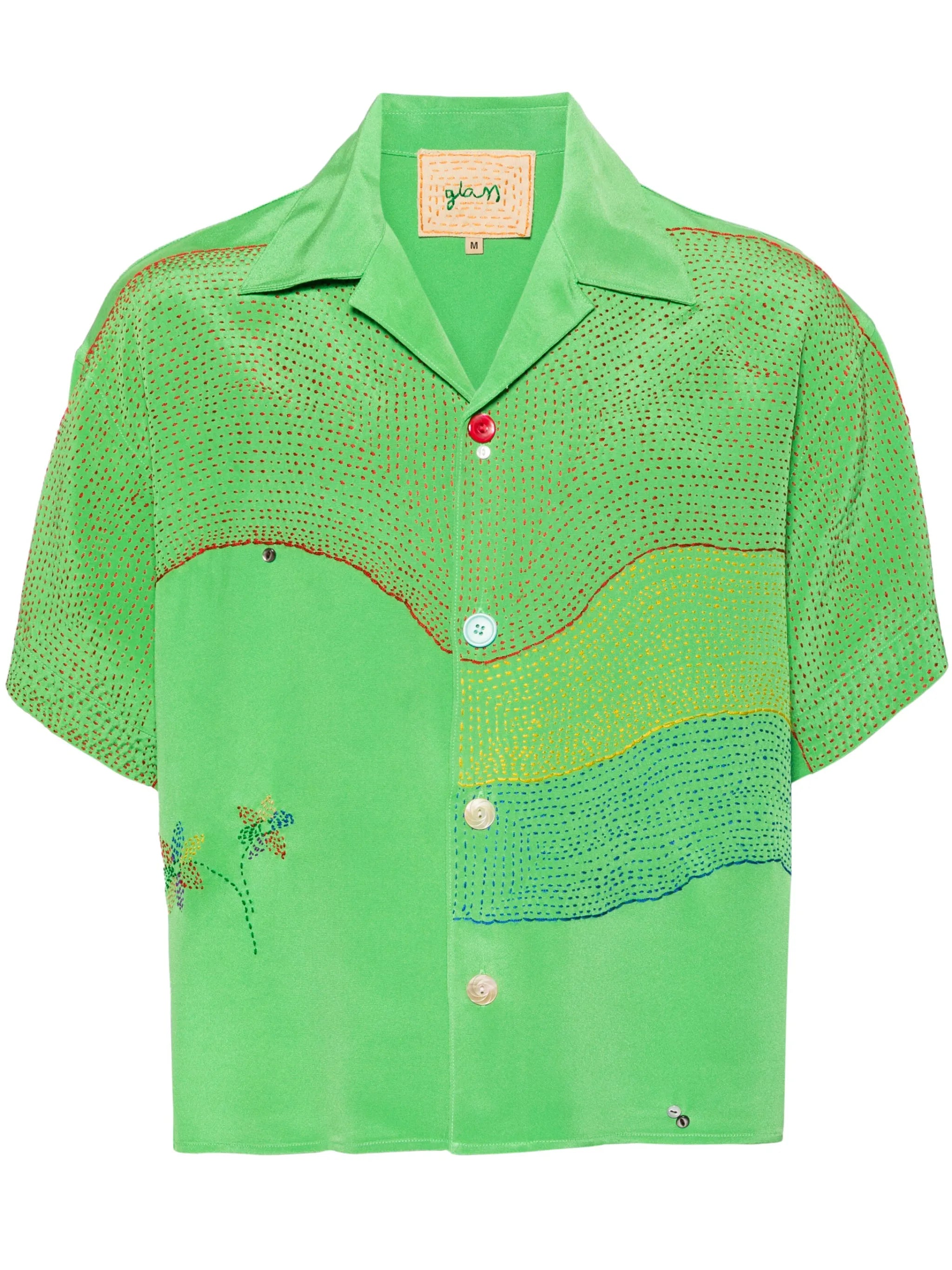 curve-embroidered silk shirt