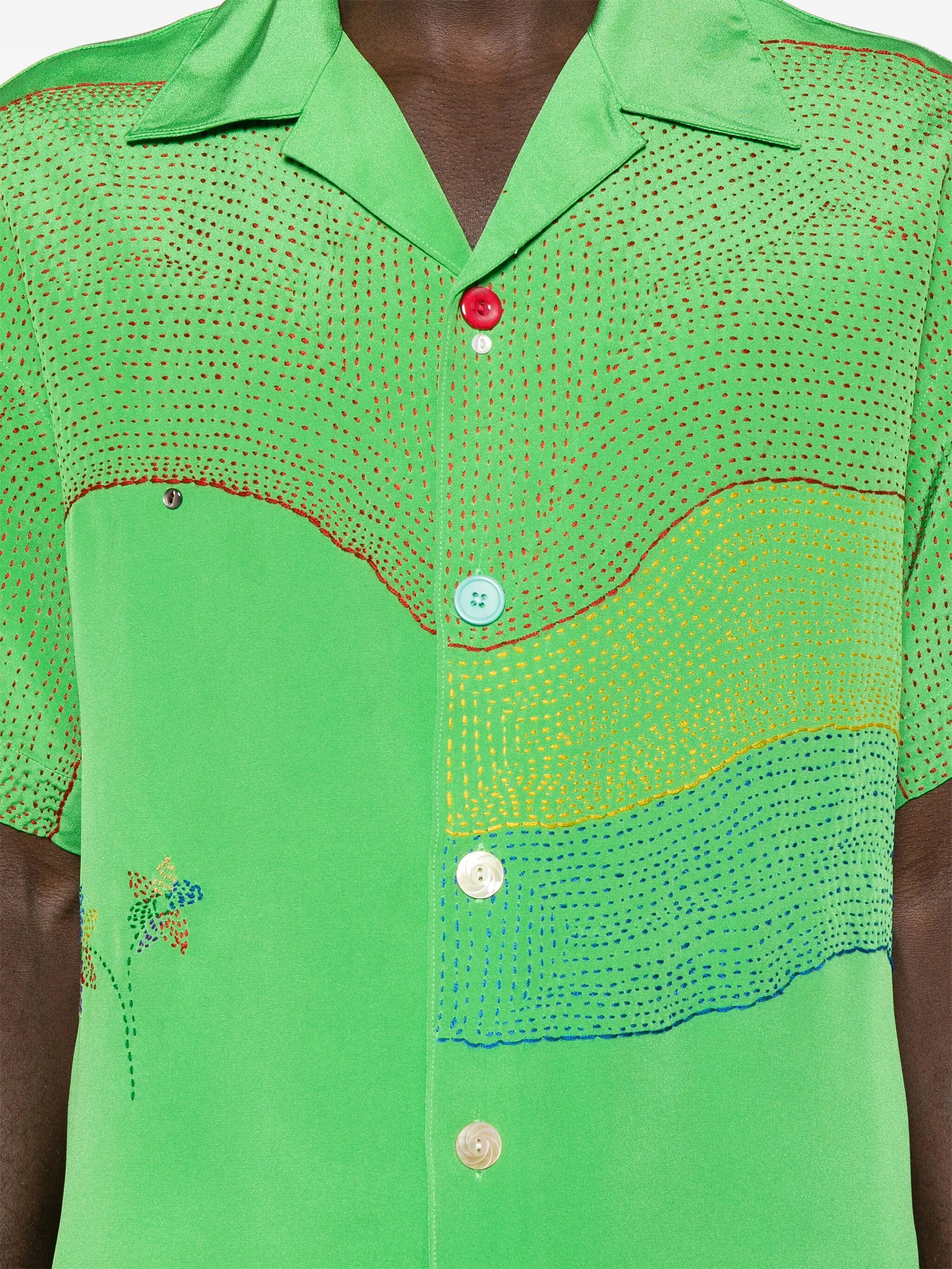 curve-embroidered silk shirt