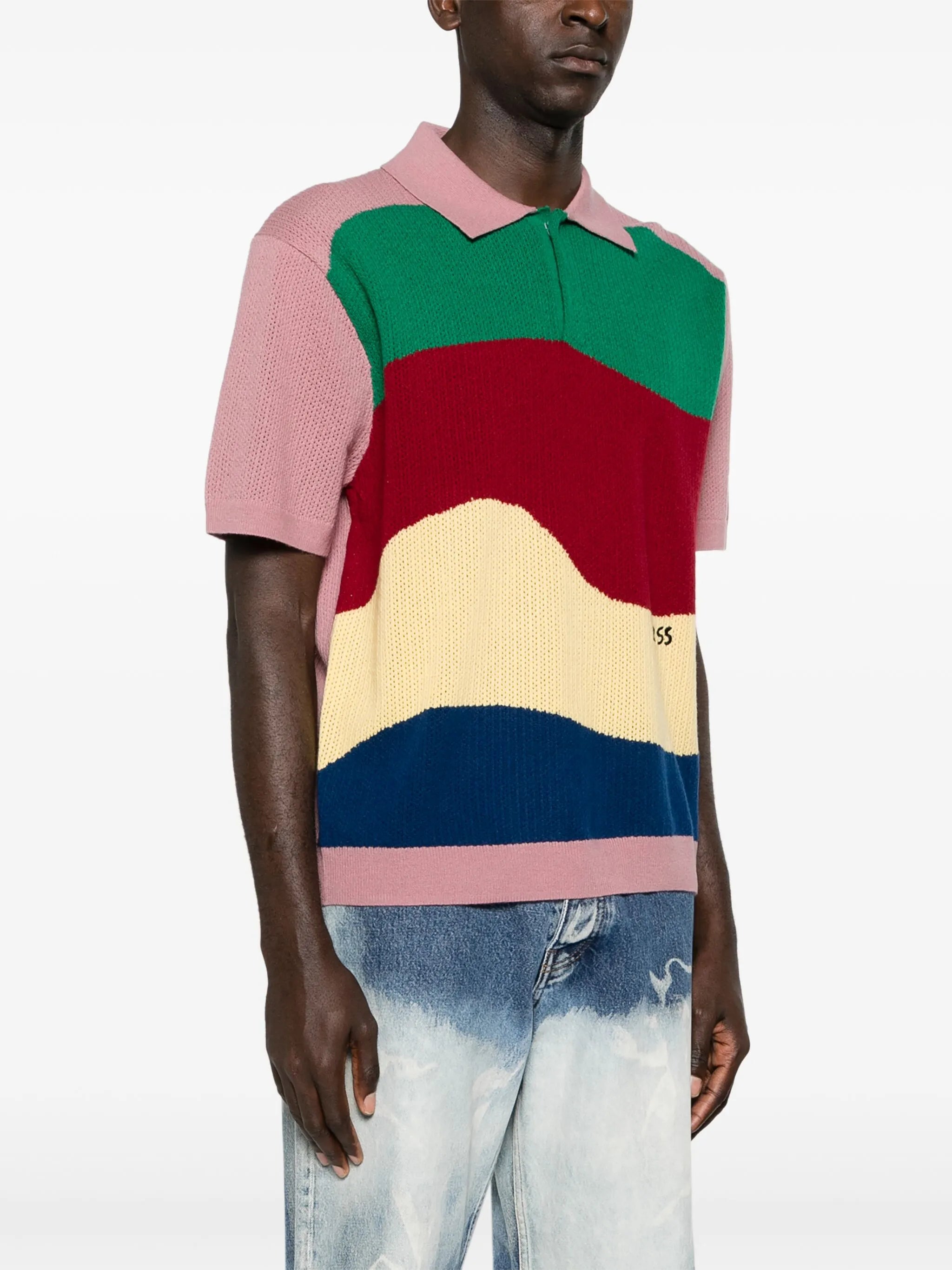 colour-block wool polo shirt