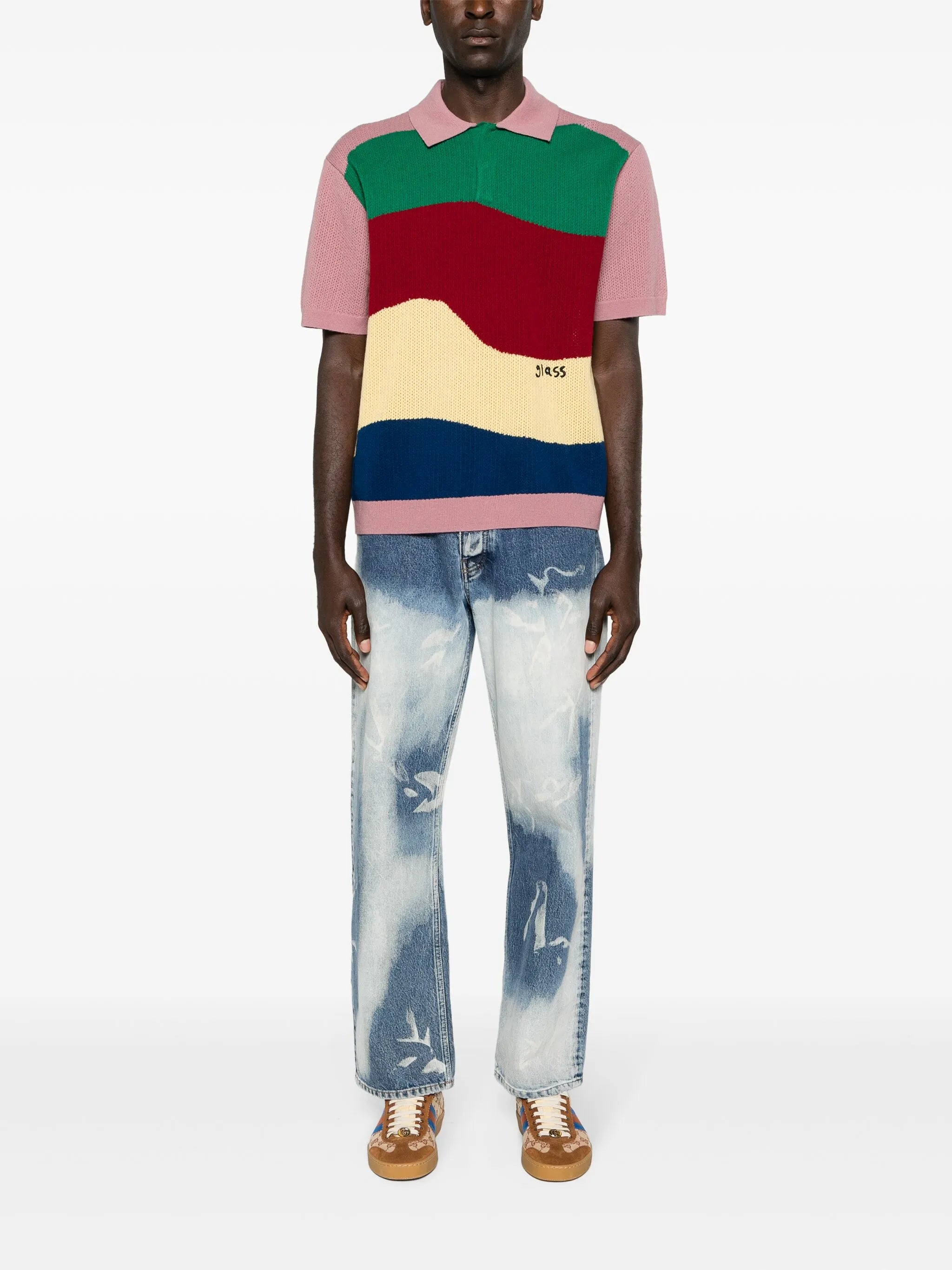 colour-block wool polo shirt