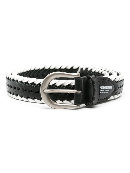 contrasting-trim interwoven-leather belt