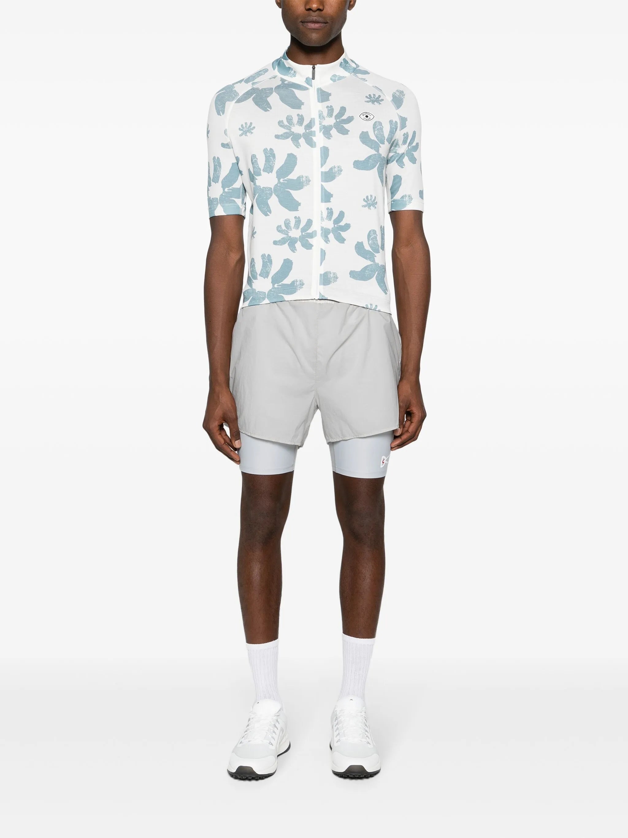 floral-print cycling top