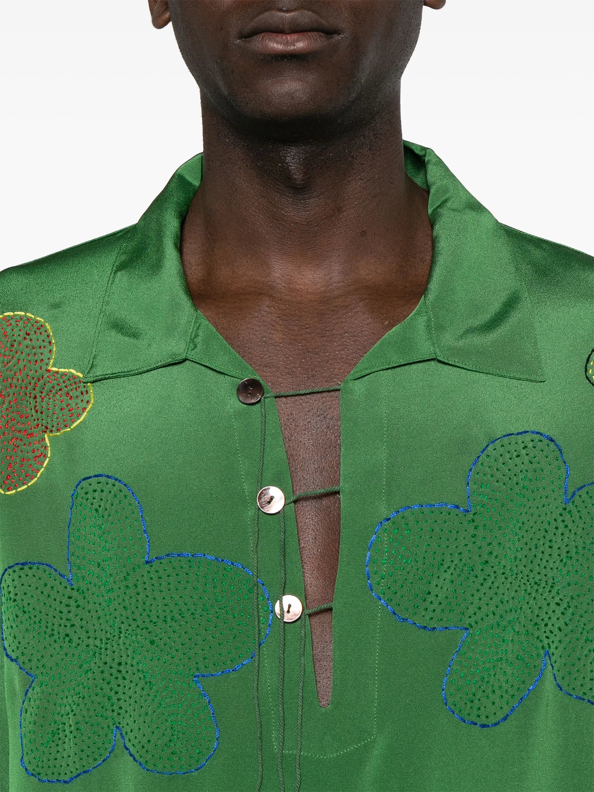 lily-embroidered silk tunic