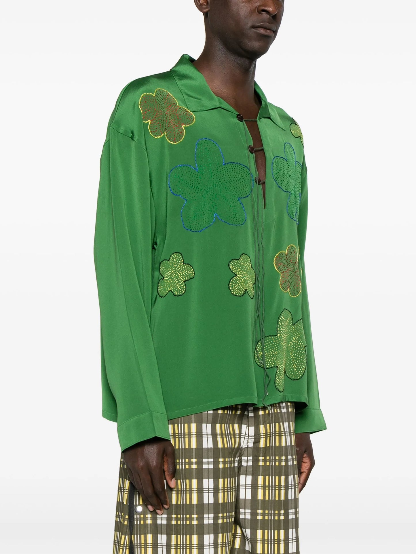 lily-embroidered silk tunic