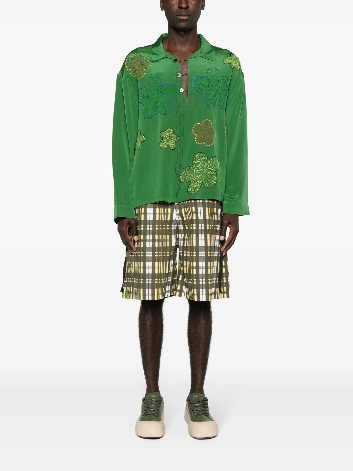 lily-embroidered silk tunic