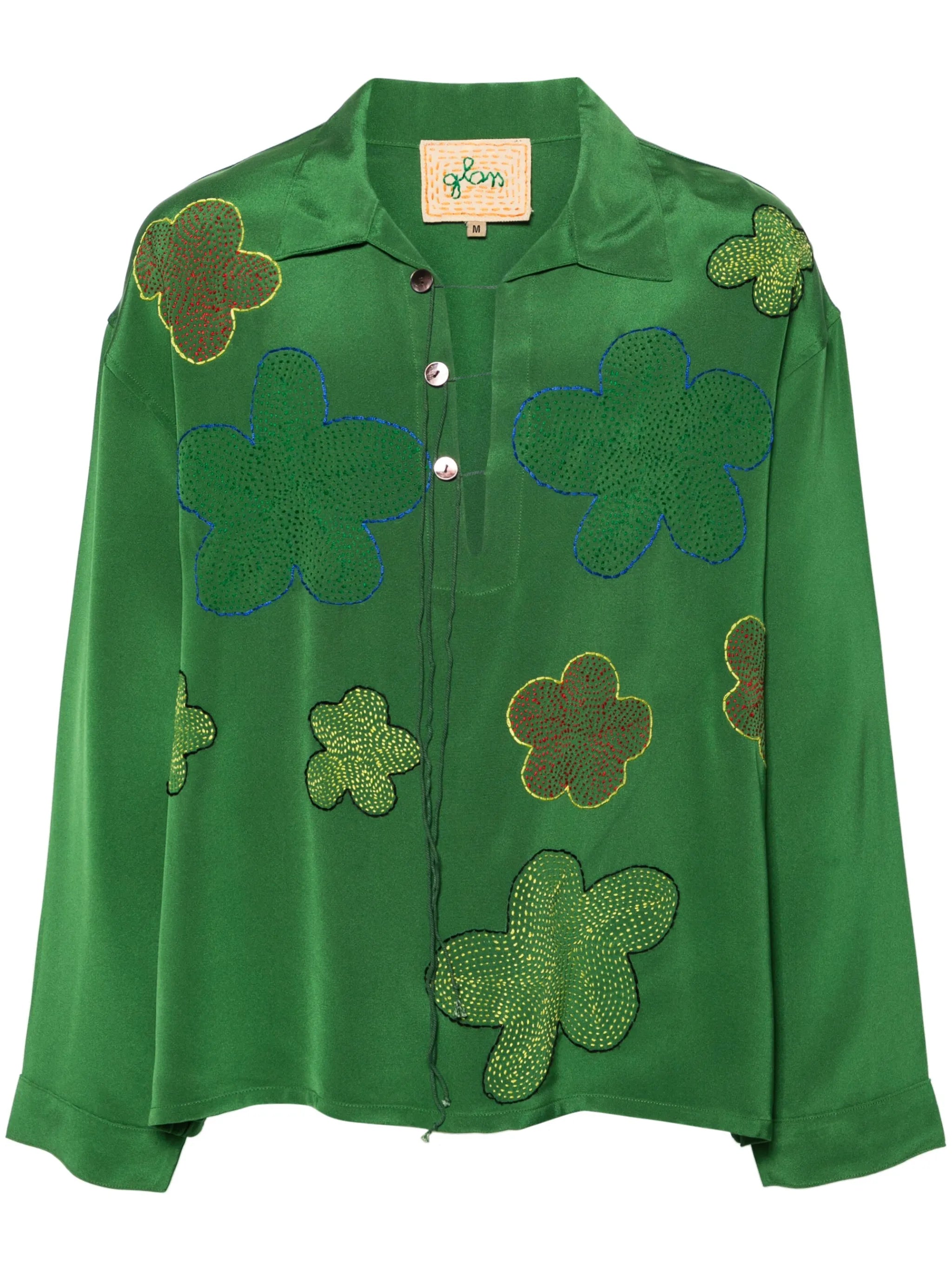 lily-embroidered silk tunic