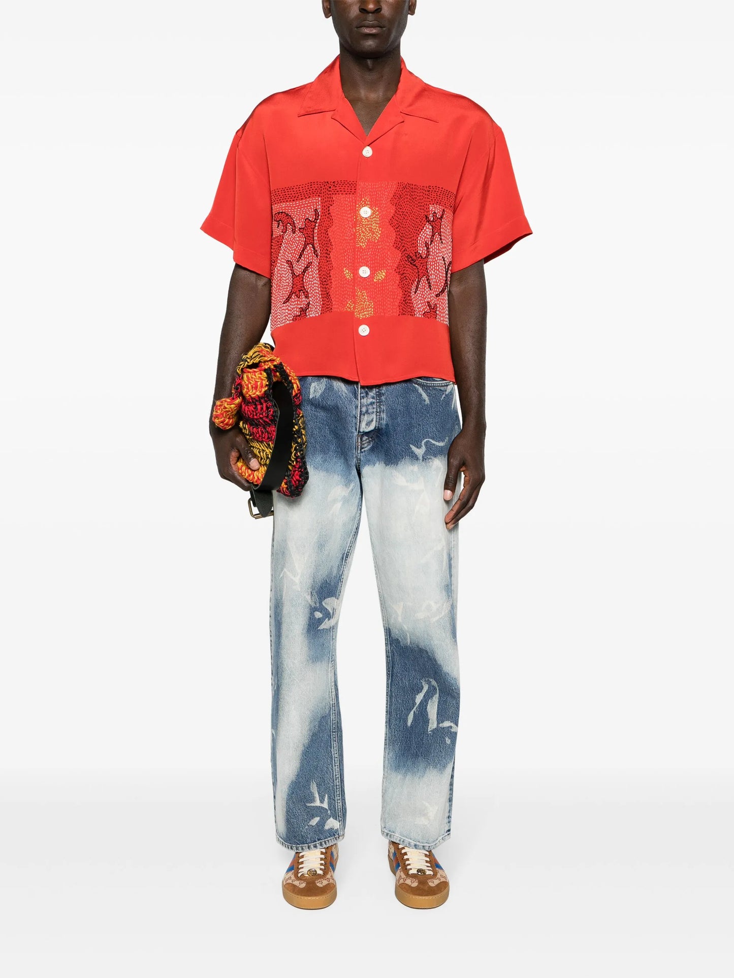 Inferno-embroidered silk shirt