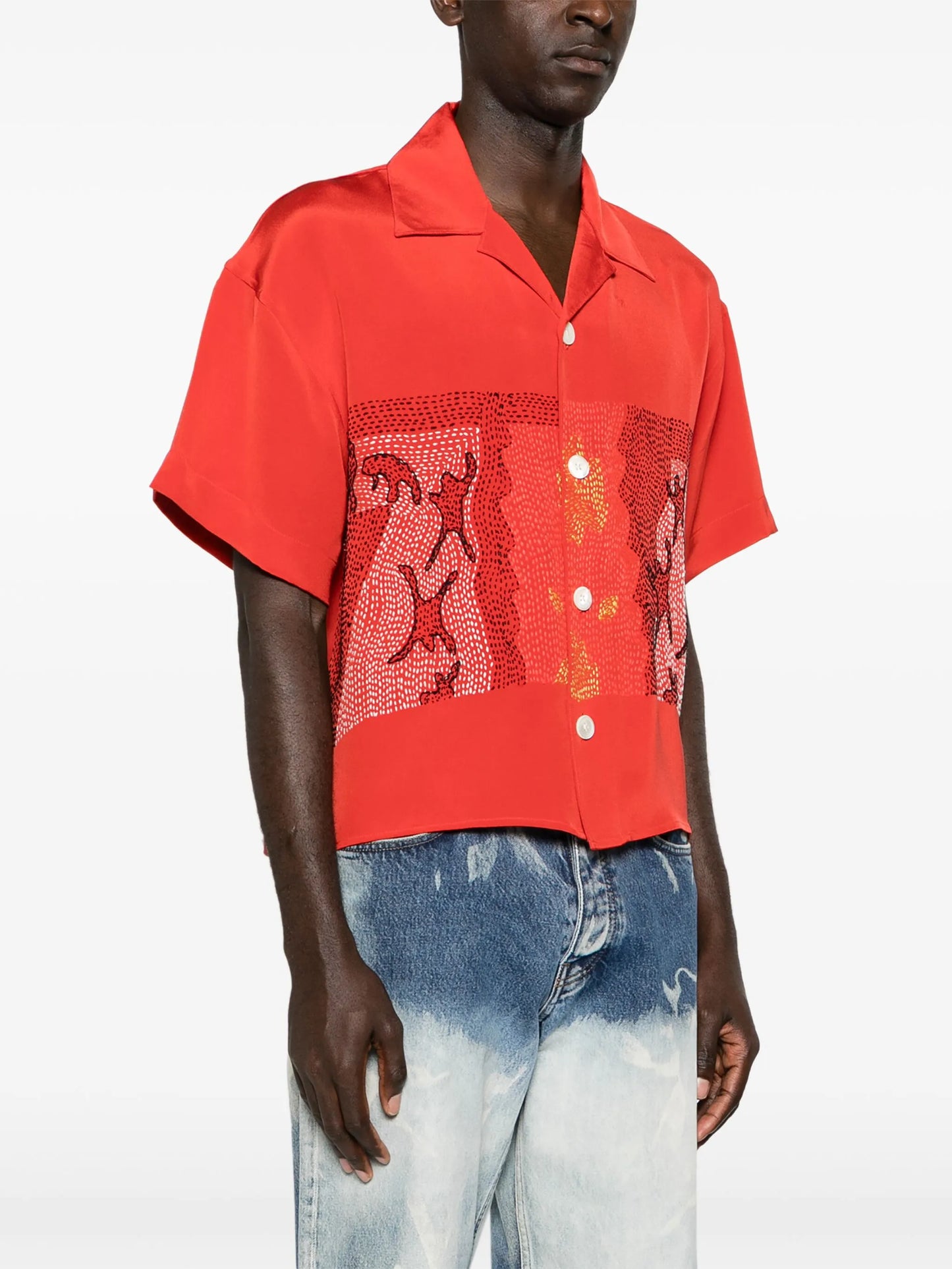 Inferno-embroidered silk shirt