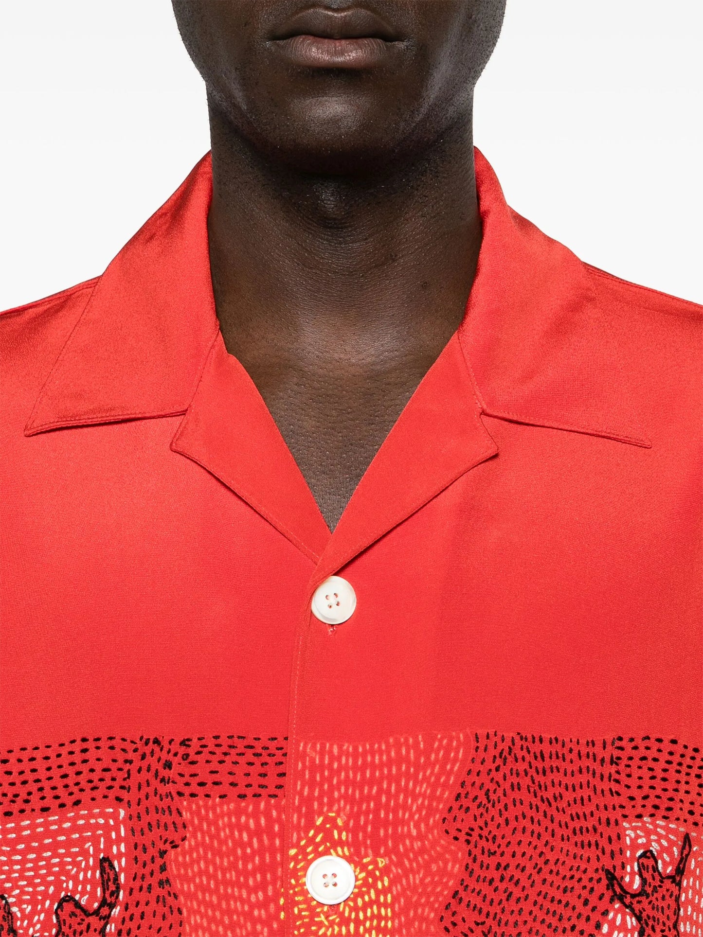 Inferno-embroidered silk shirt