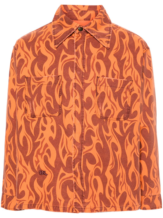 flame-print canvas shirt jacket