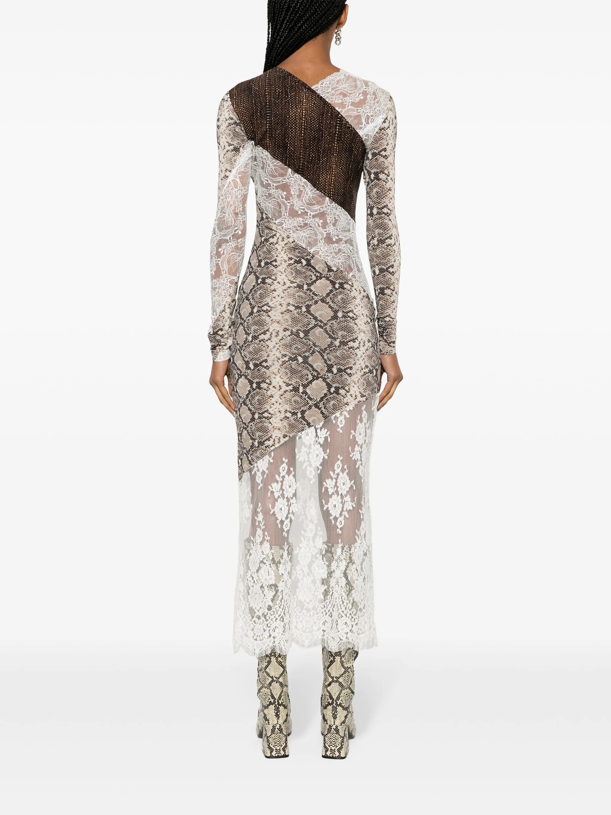 floral-lace panelled midi dress