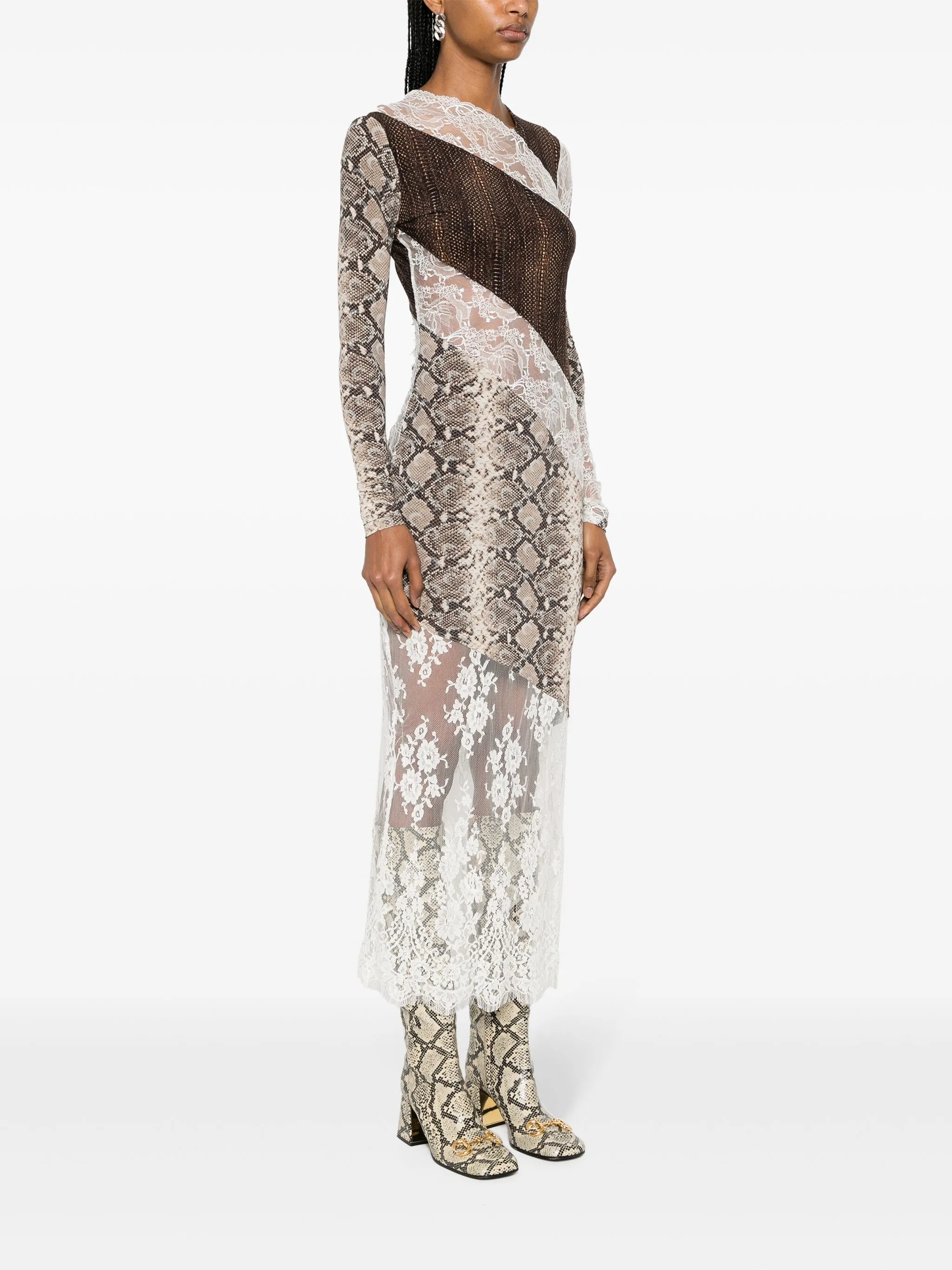 floral-lace panelled midi dress