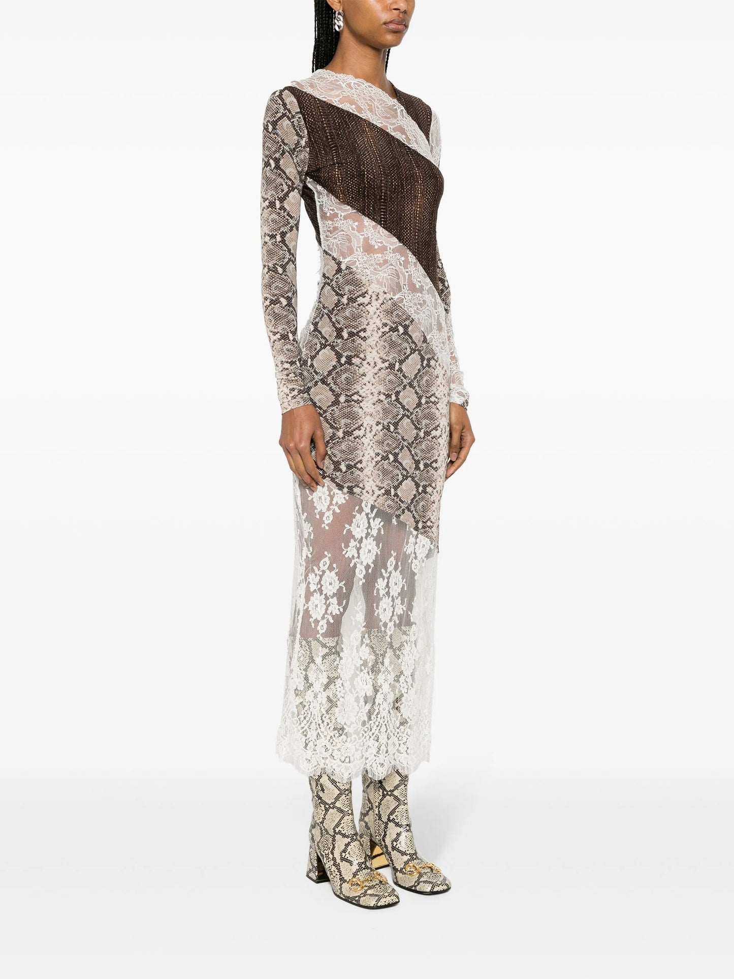 floral-lace panelled midi dress