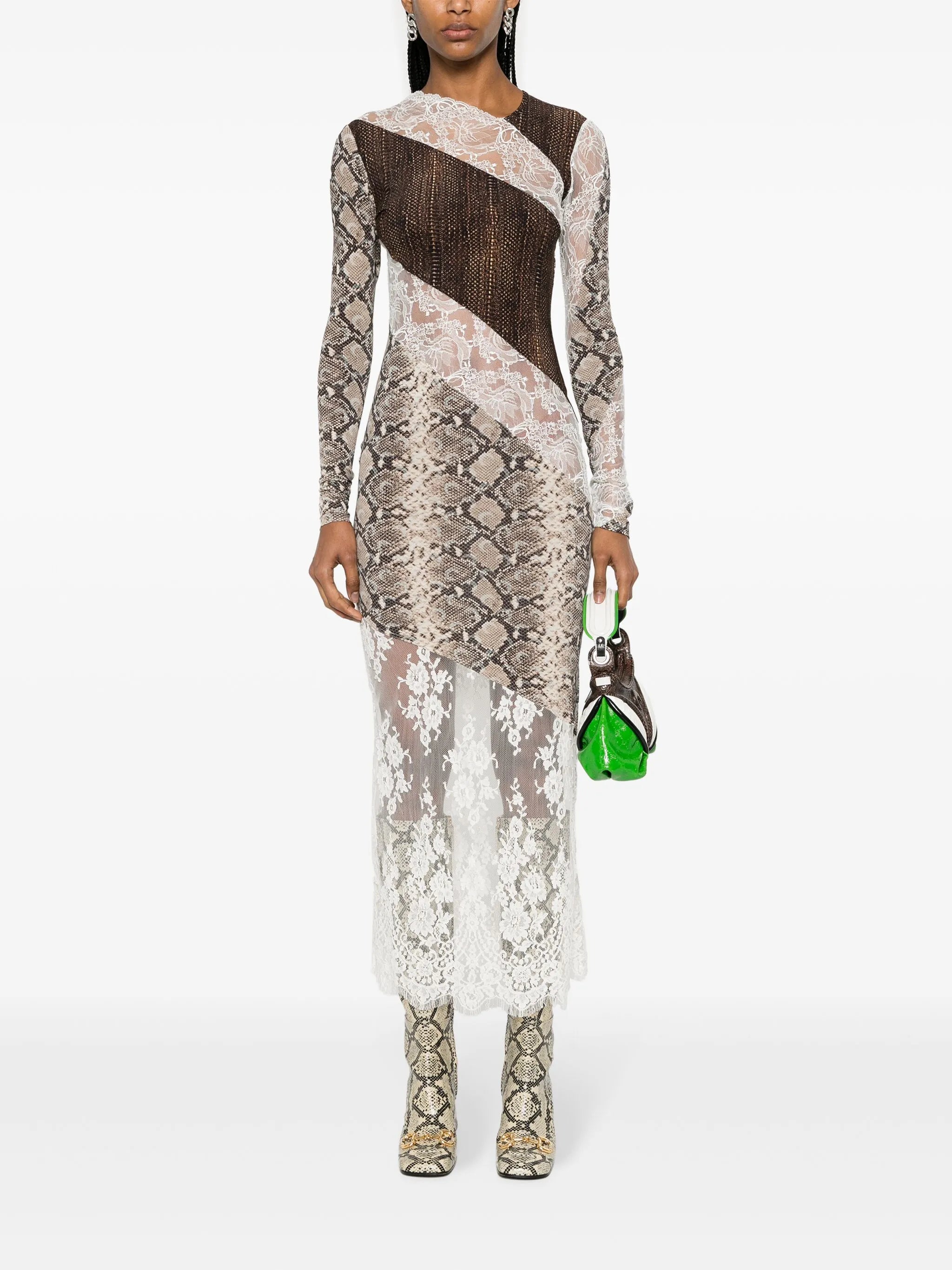 floral-lace panelled midi dress